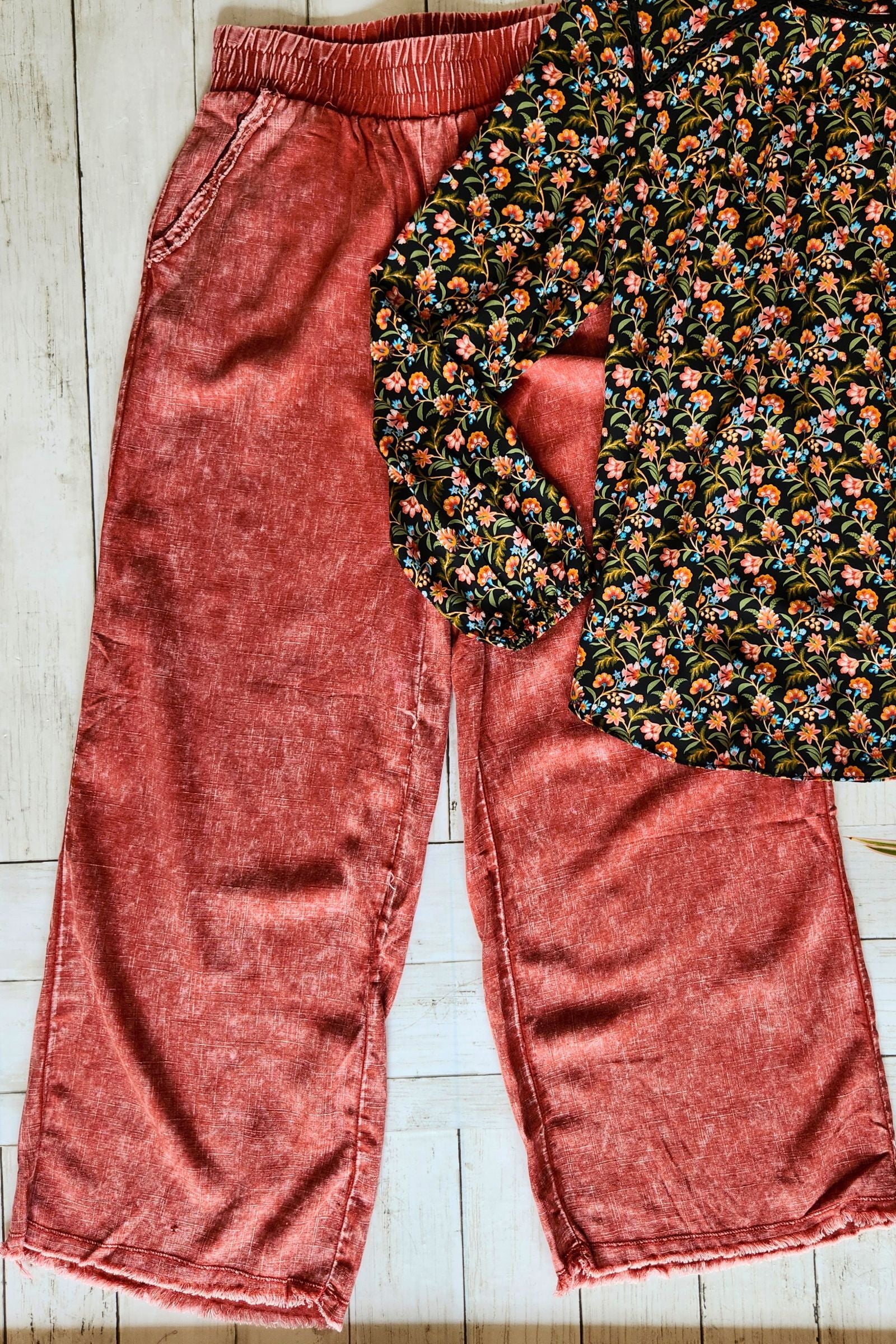 Rust Washed Linen Pants