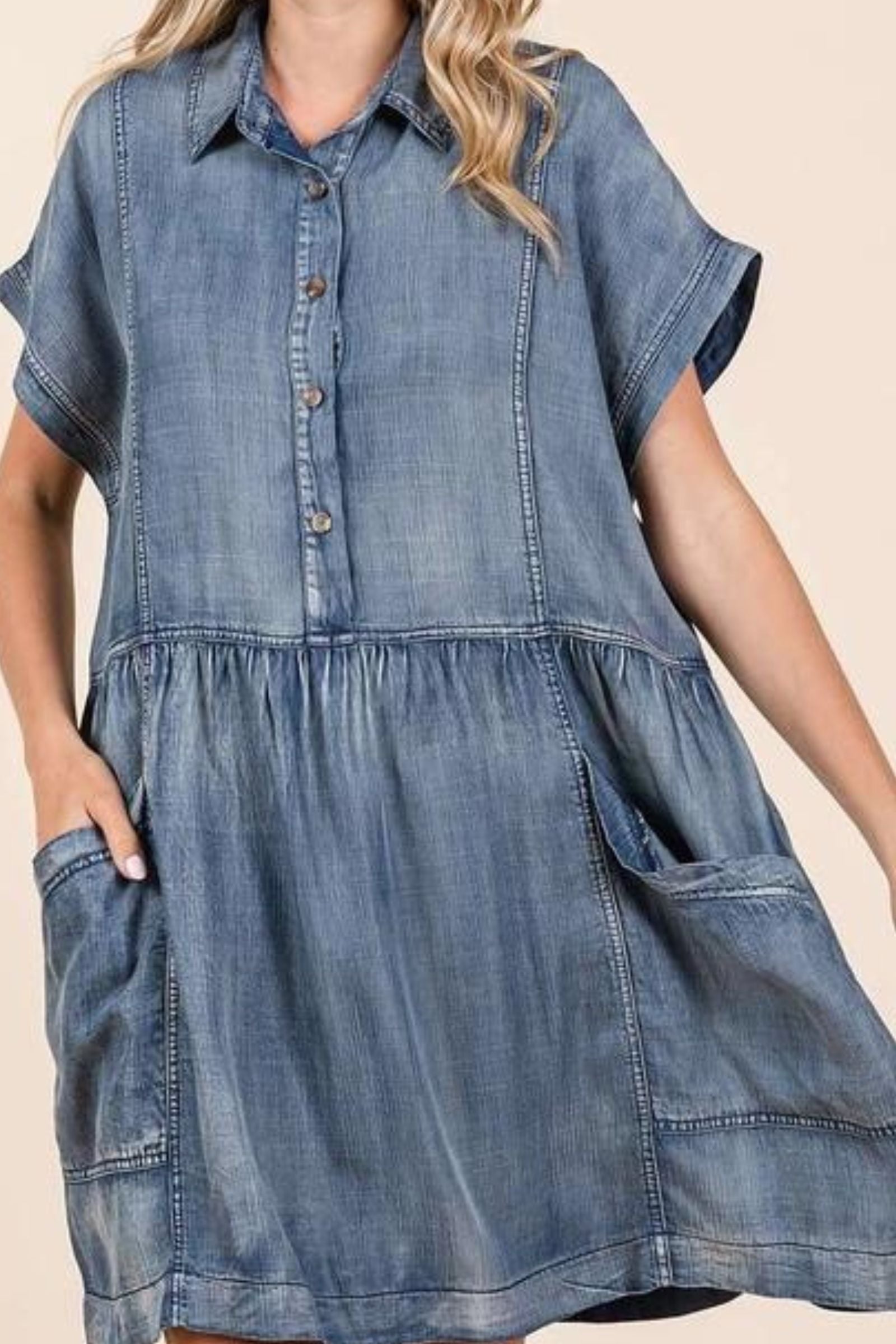 Washed Chambray Mini Dress