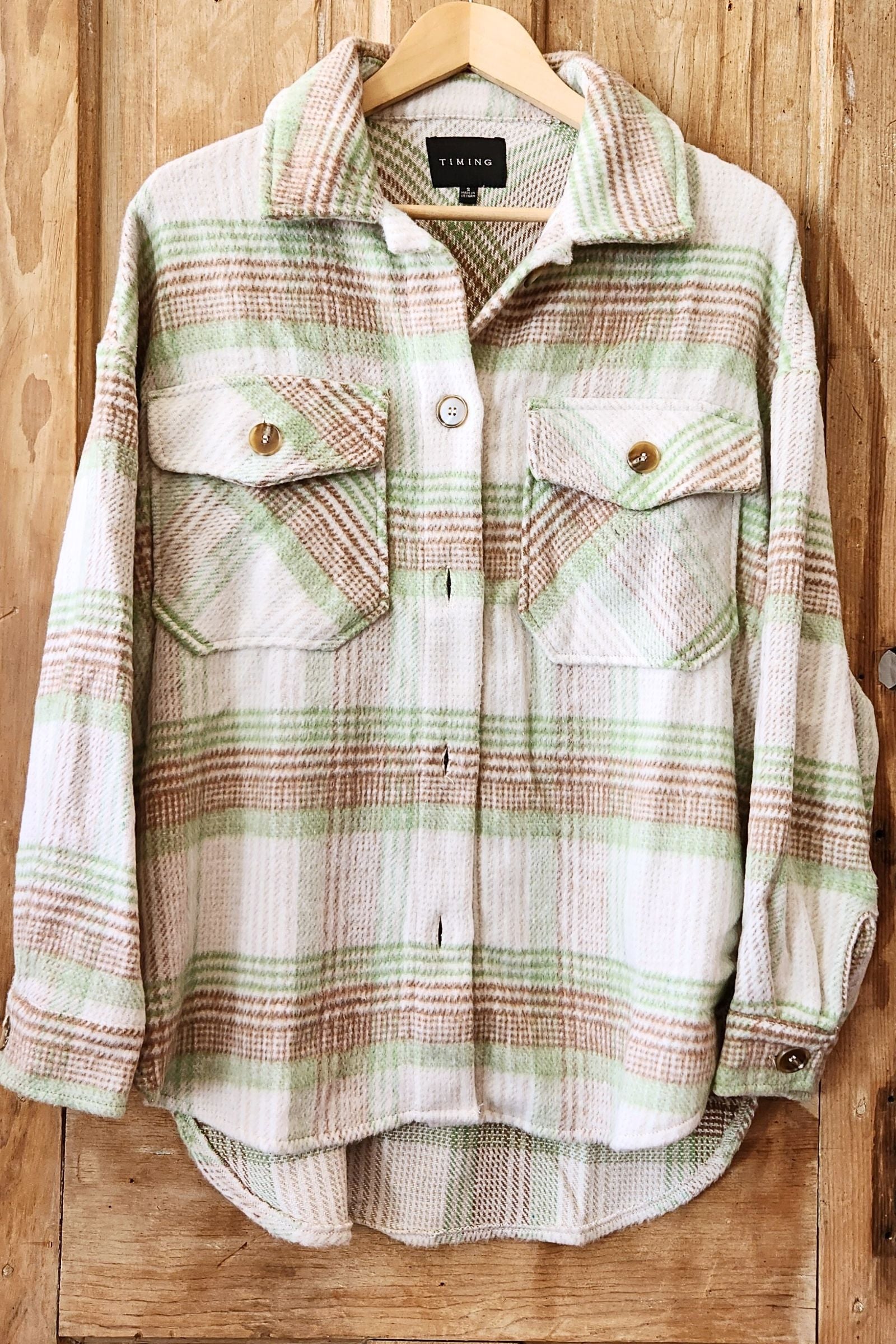 Sage & Taupe Plaid Print Shacket
