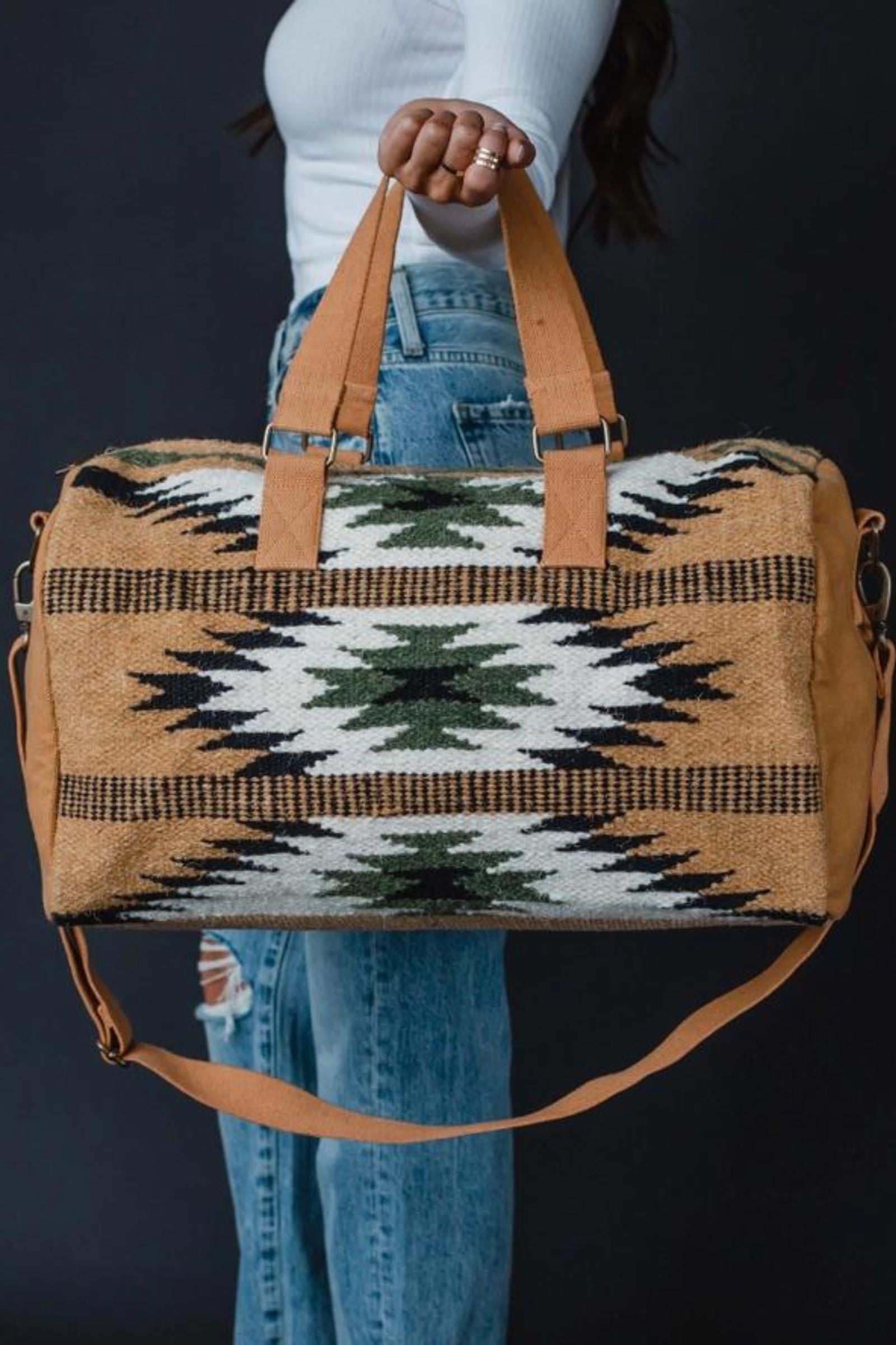 Tan & Green Aztec Duffel