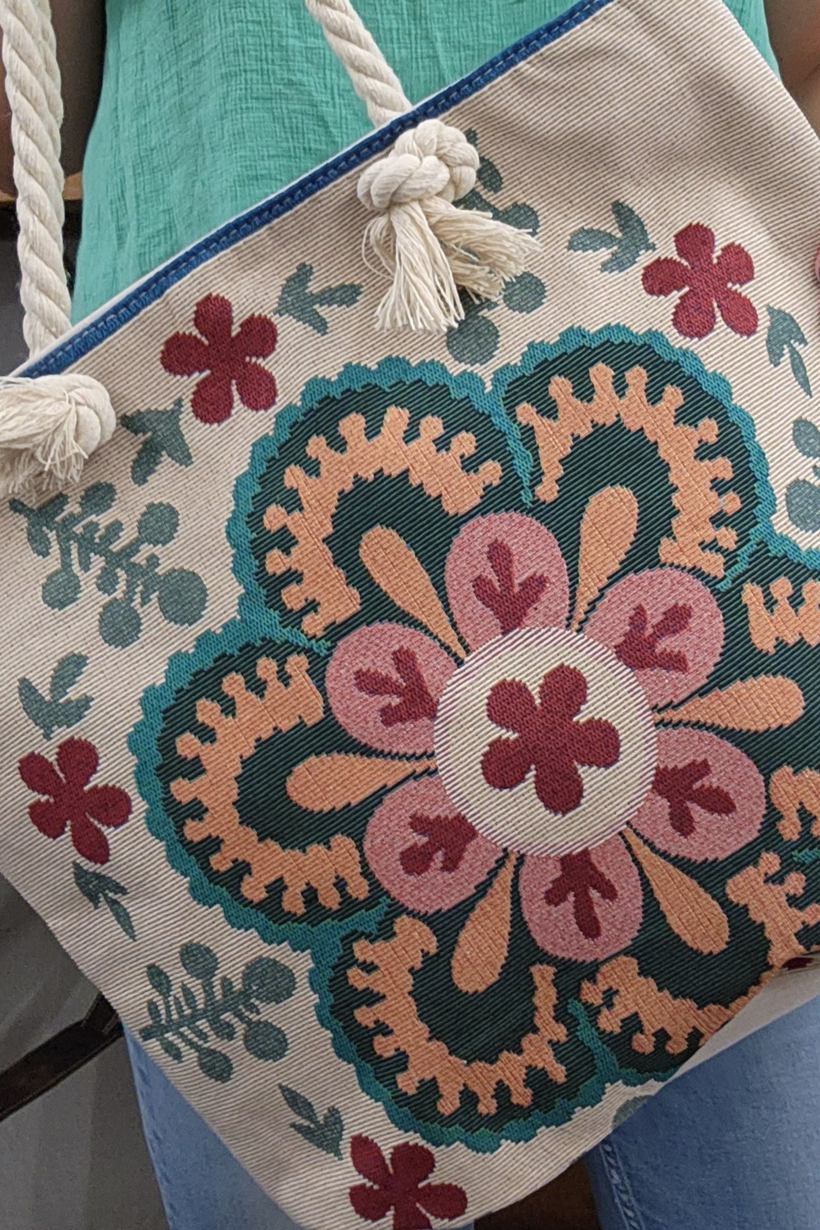 Floral Mandala Tapestry Tote Bag