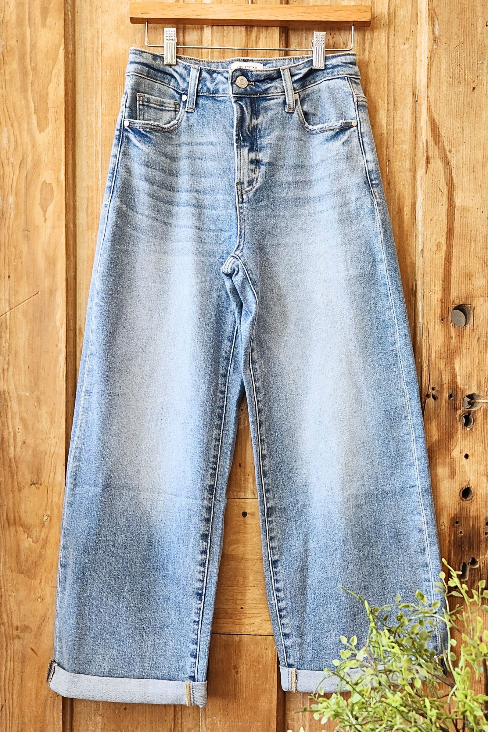 High Rise Denim Roll Up Jeans