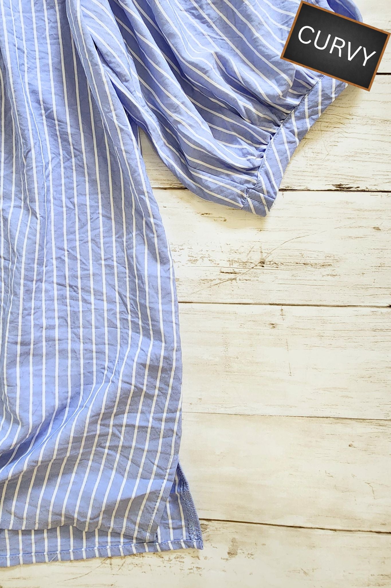 CURVY Pinstripe Bubble Sleeve Blouse