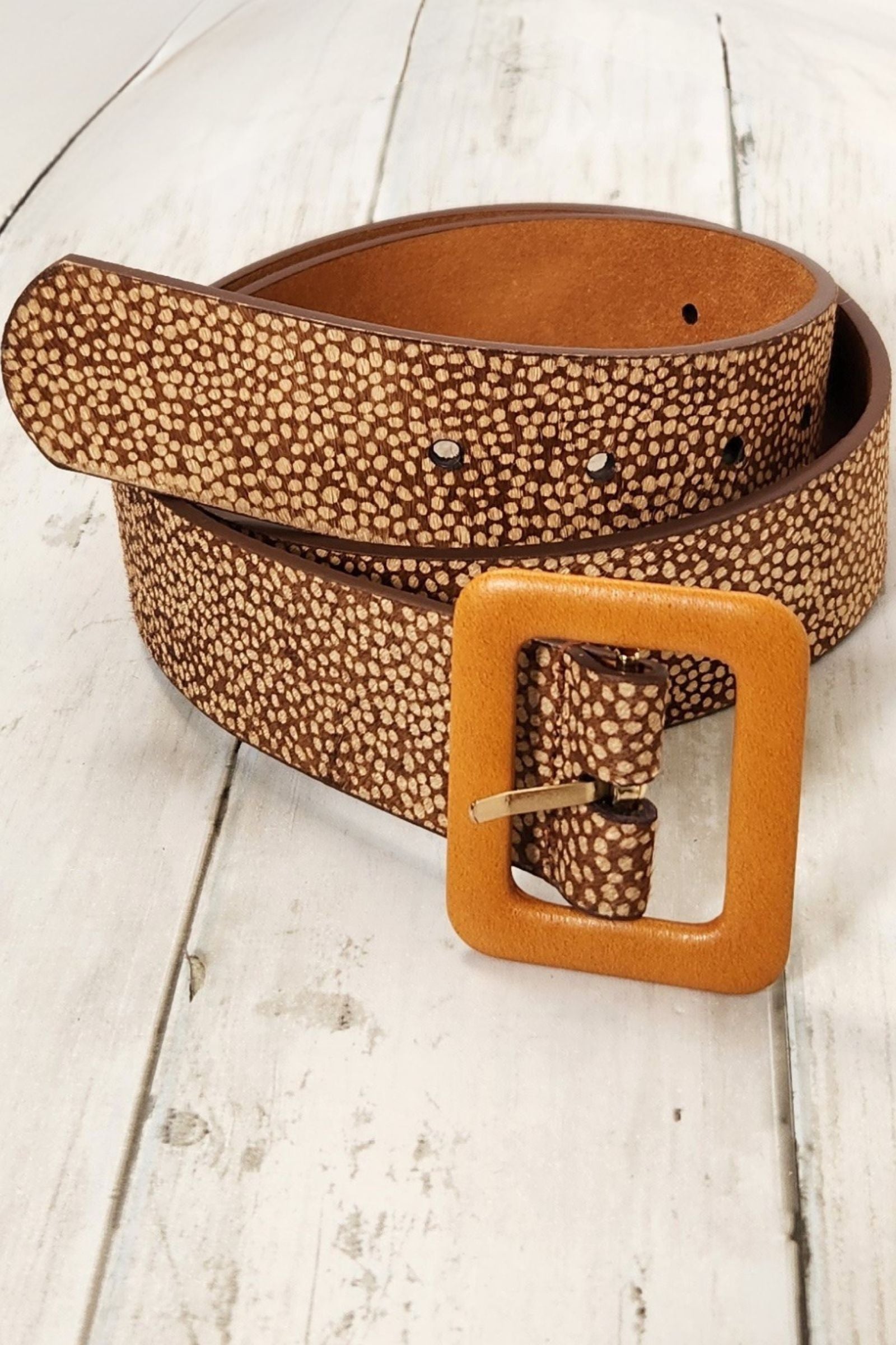 Spotted Print Calf Hair Leather Belt