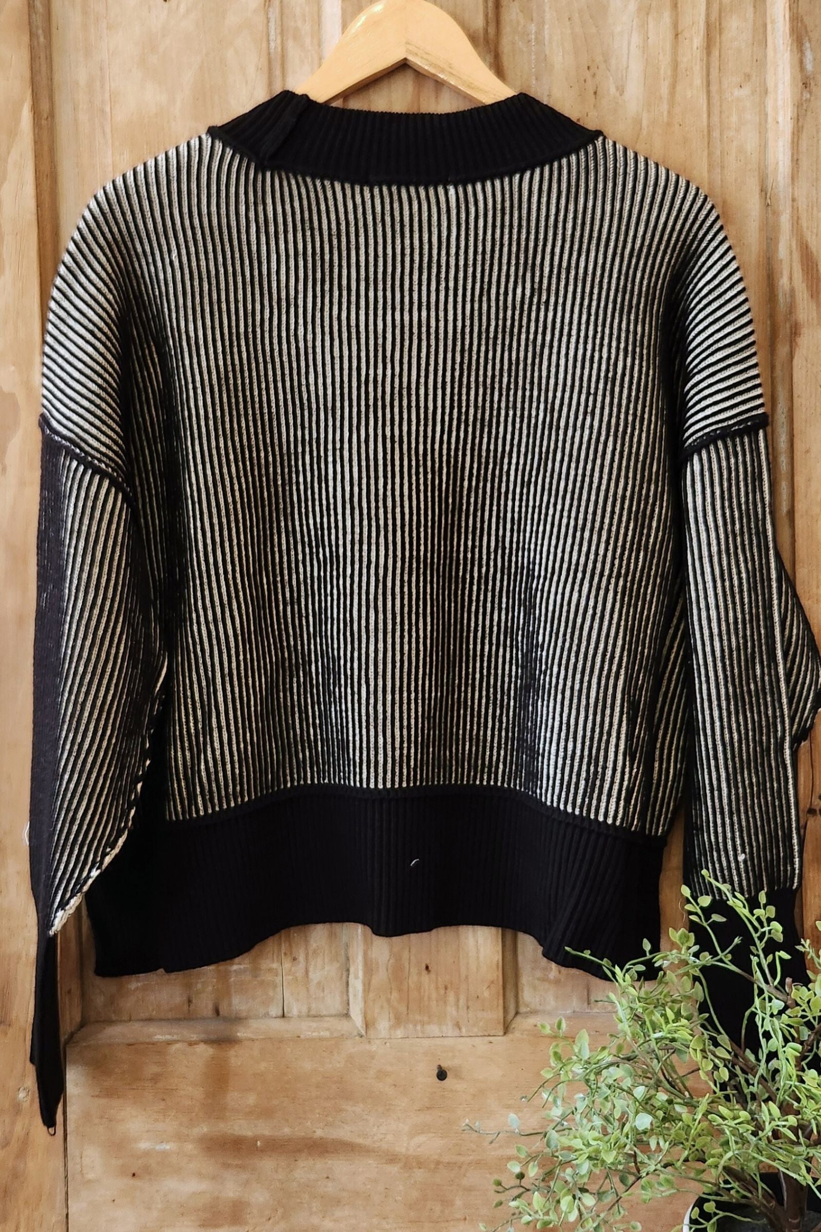 Black Exposed Seam Two Tone Sweater