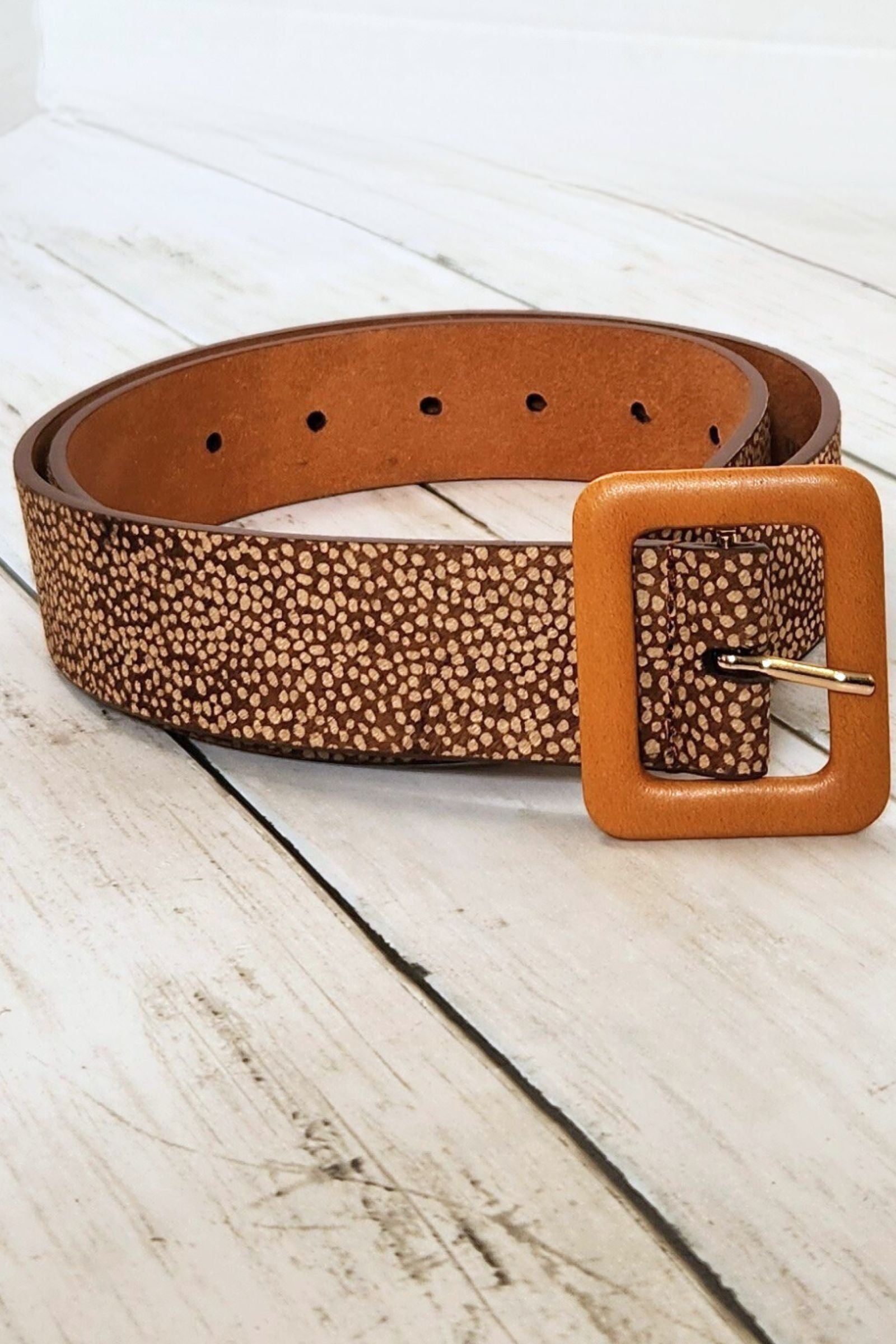 Spotted Print Calf Hair Leather Belt