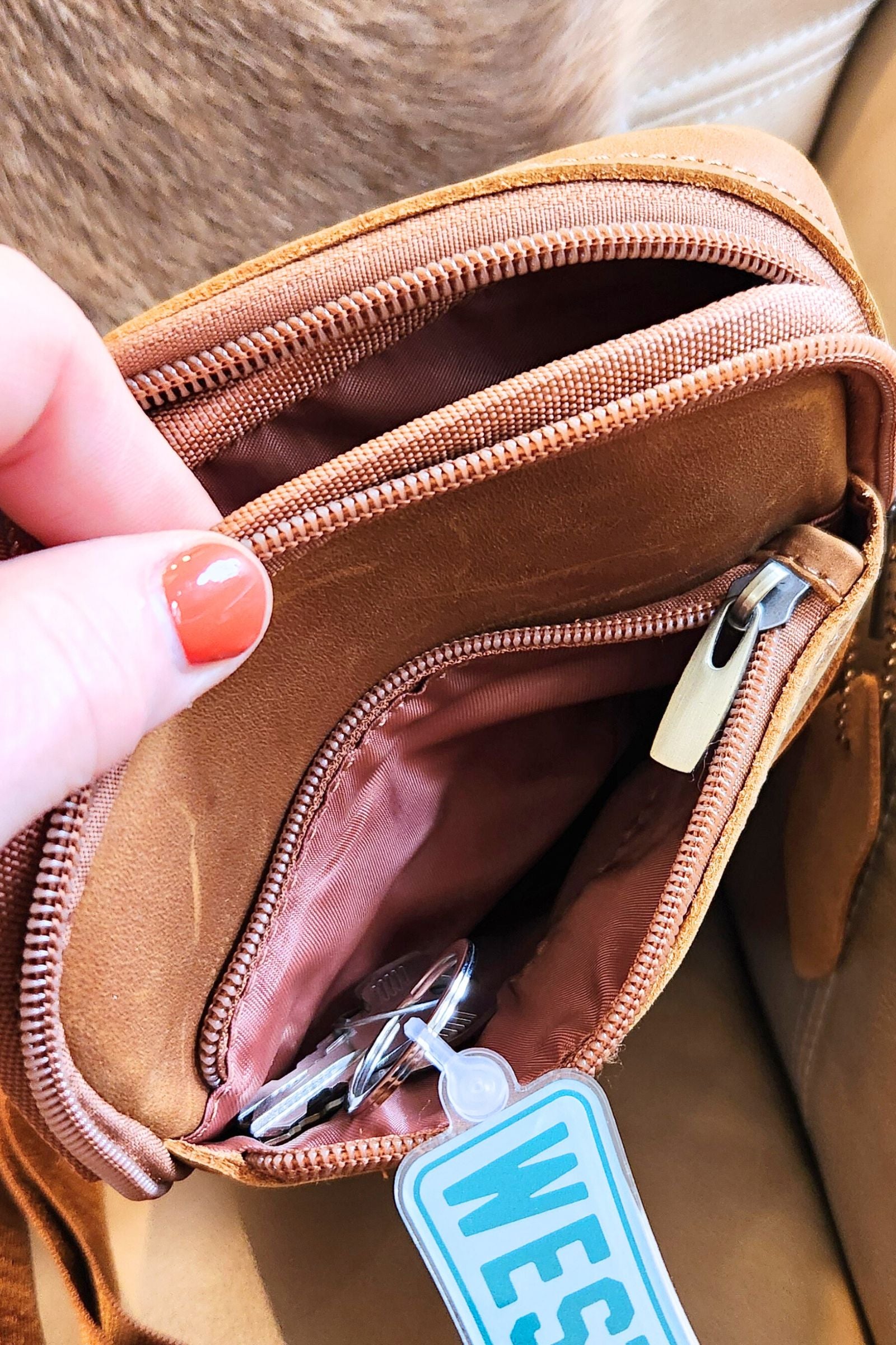 Light Brown Leather Travel Crossbody Bag