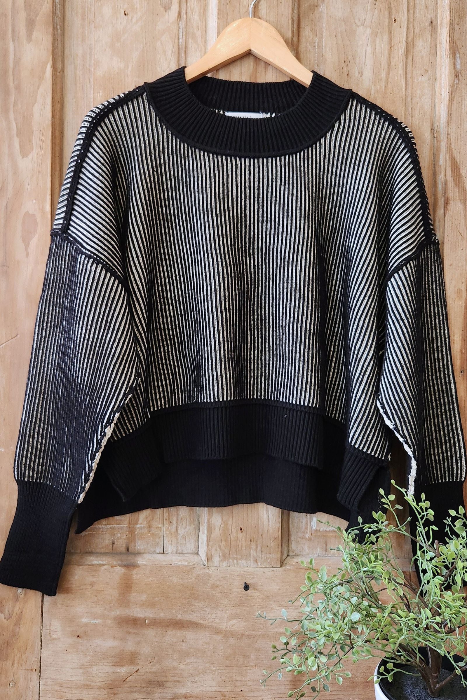Black Exposed Seam Two Tone Sweater
