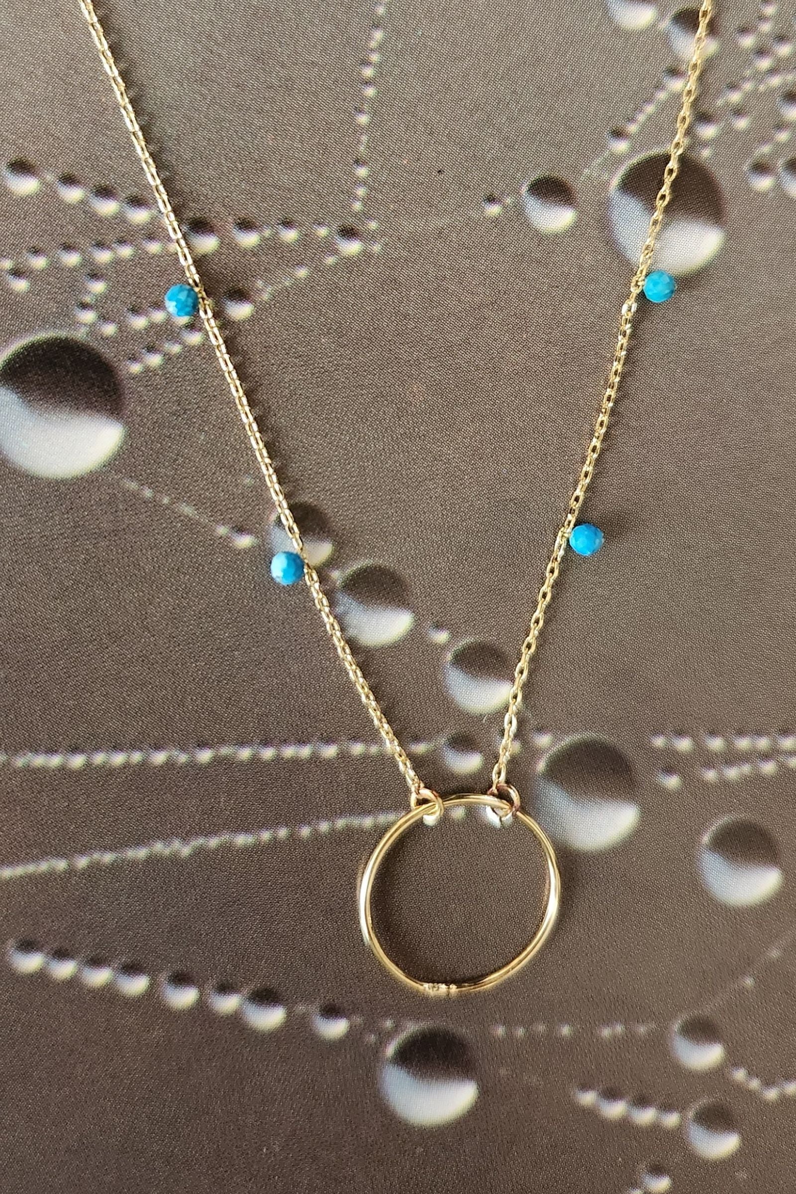 Turquoise & Gold Circle Pendant Necklace