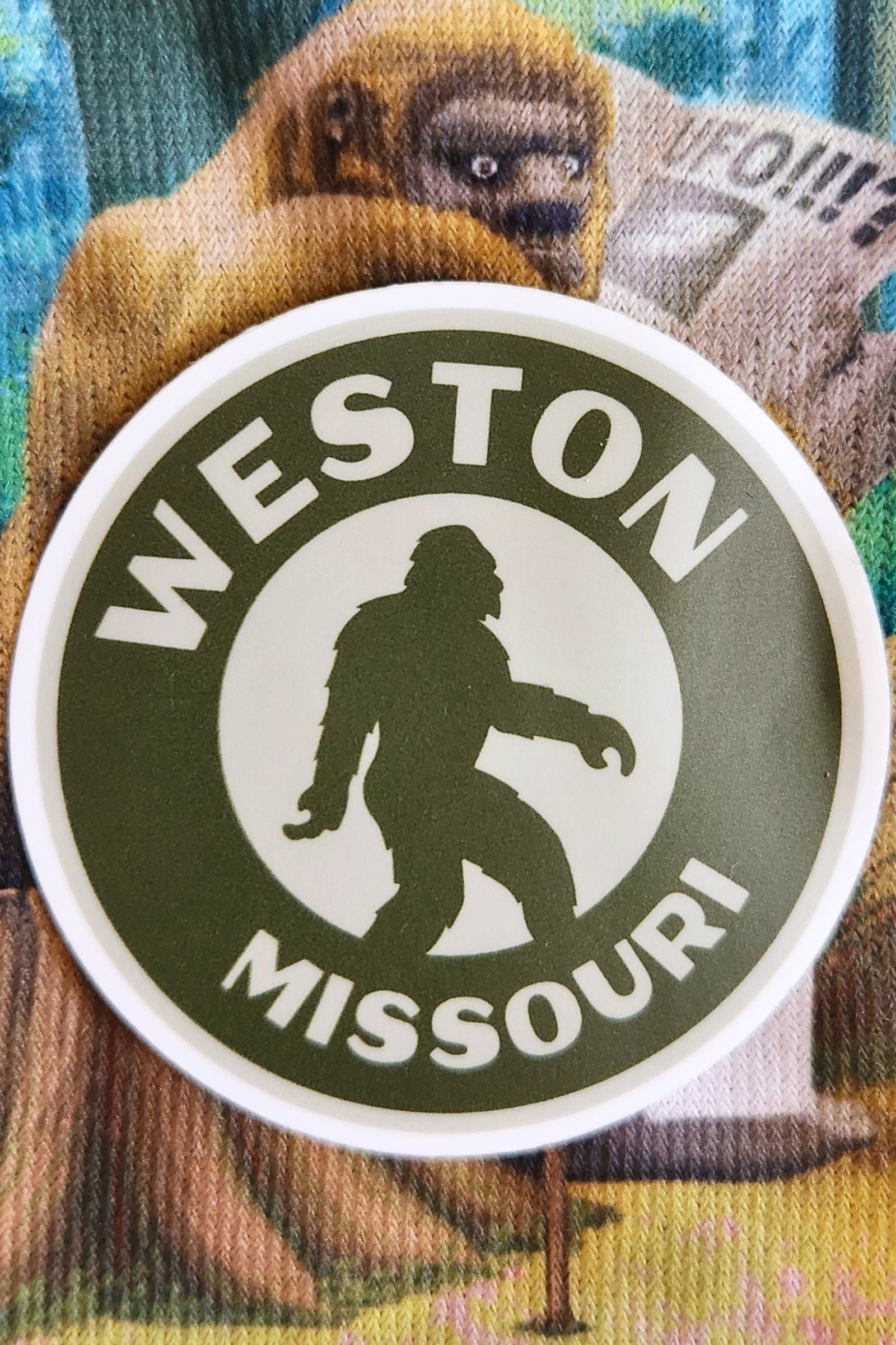 Weston Missouri Sasquatch Circle Badge Sticker