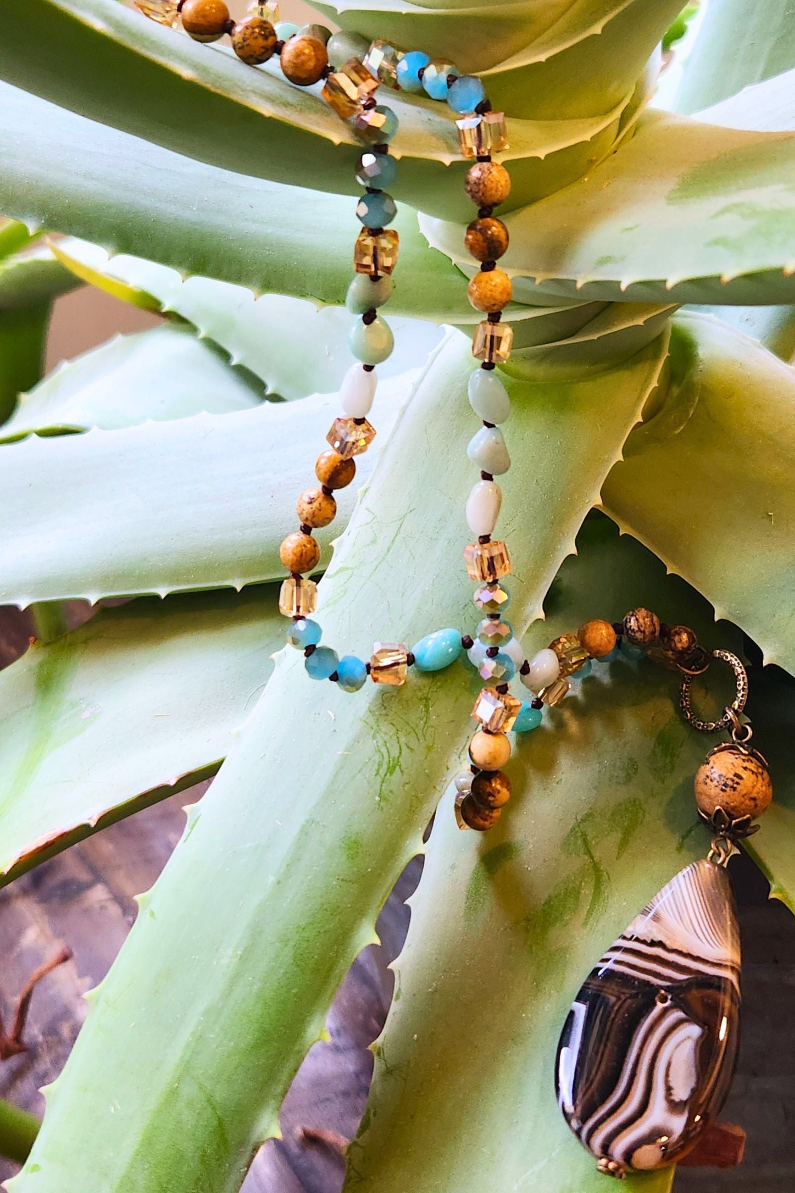 Debbie Turquoise & Brown Pendant Necklace