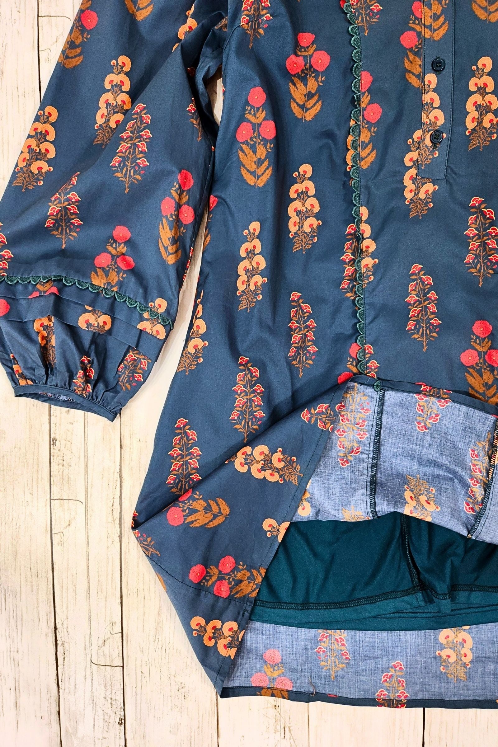 Teal Floral Print Half Button Mini Dress