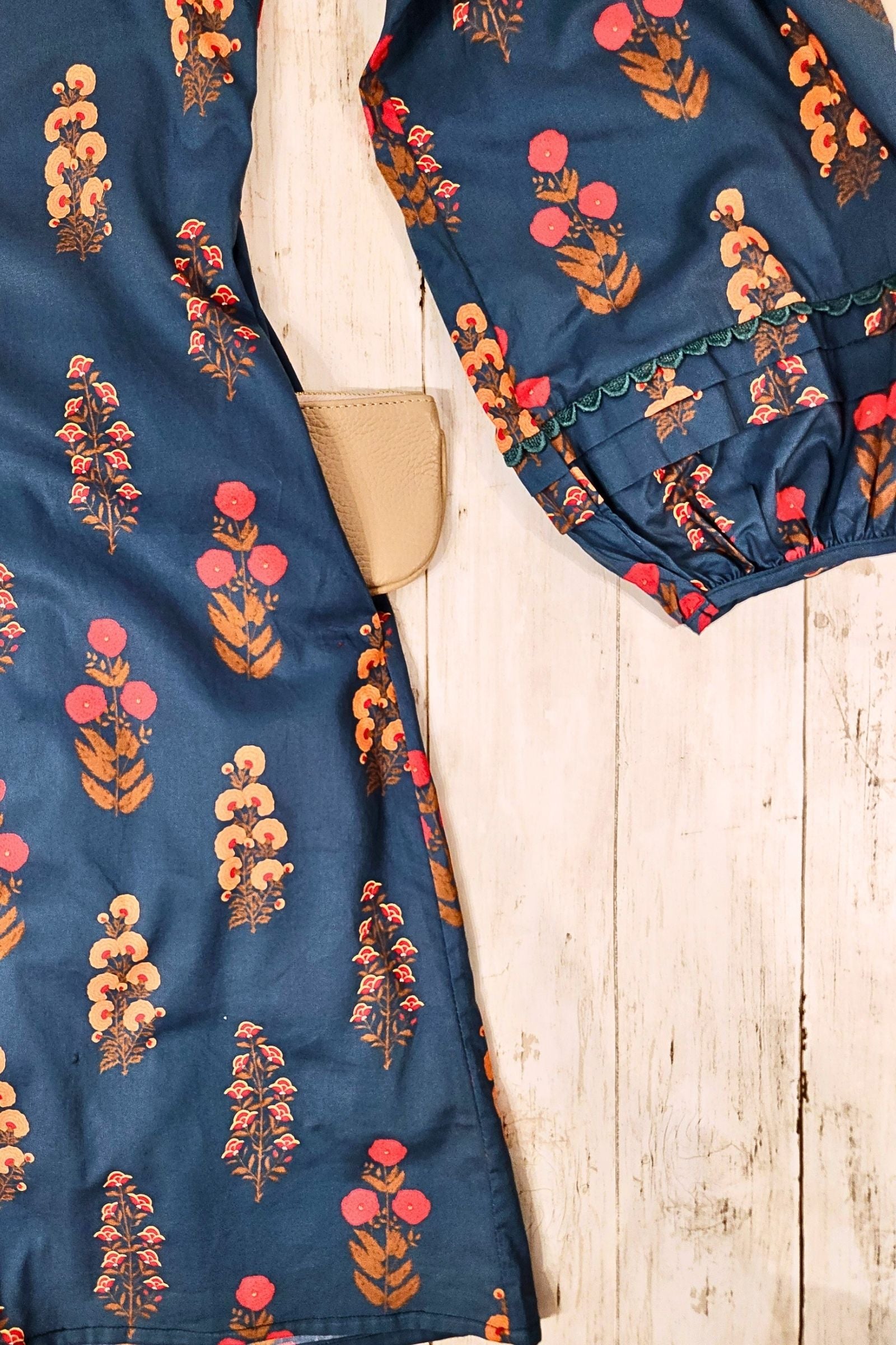 Teal Floral Print Half Button Mini Dress