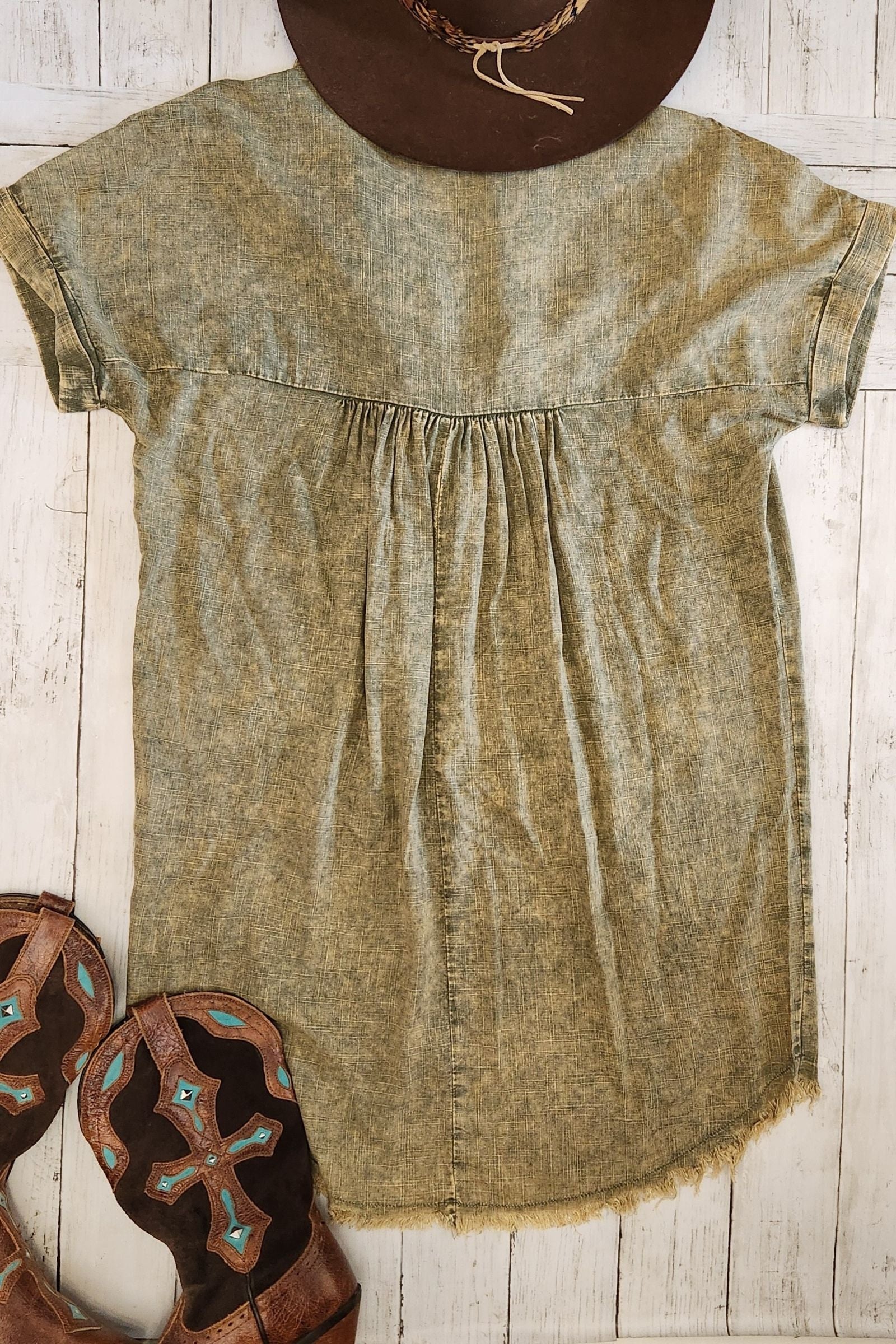 Light Olive Washed Linen Dress