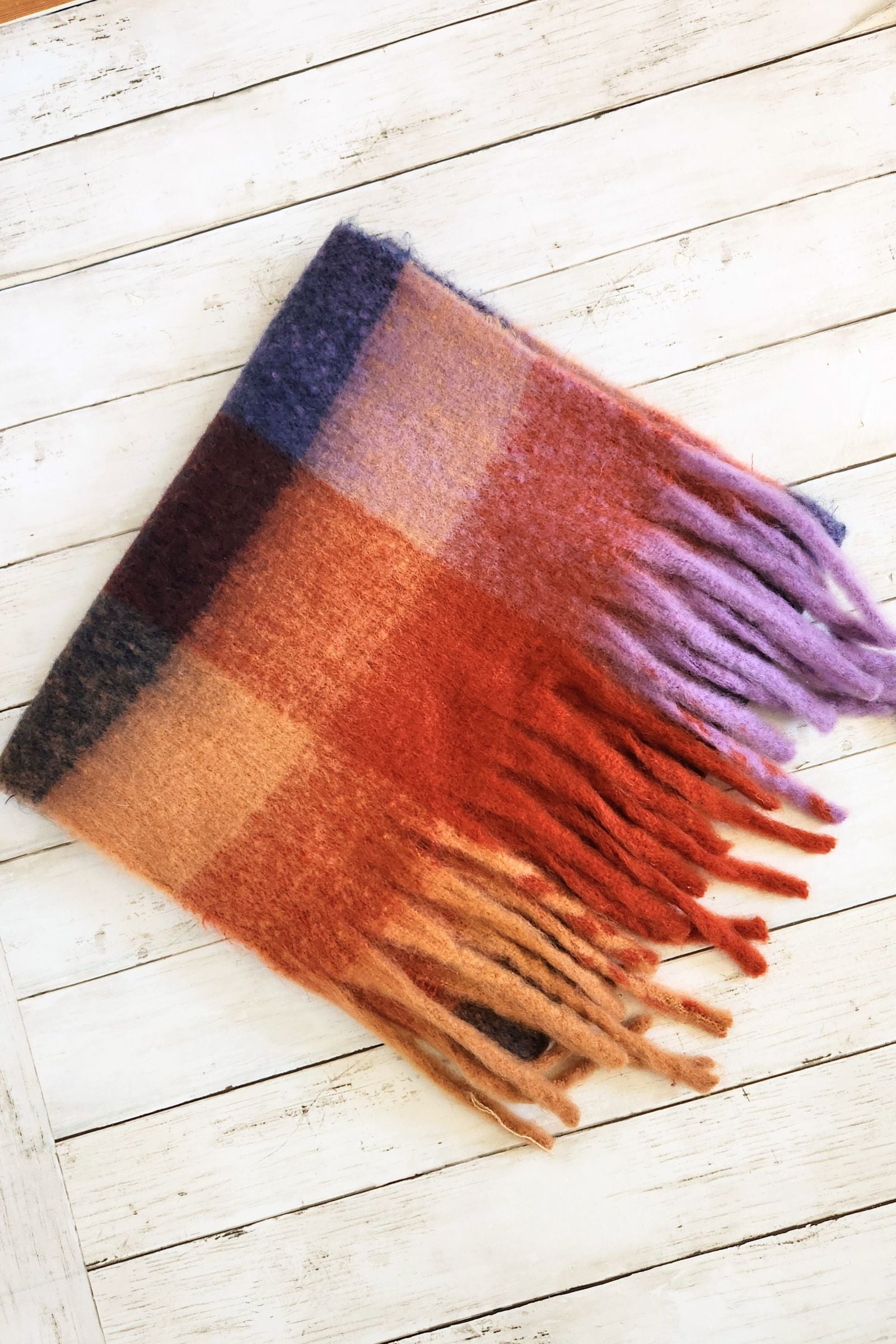 Berry Check Cozy Knit Tassel Scarf