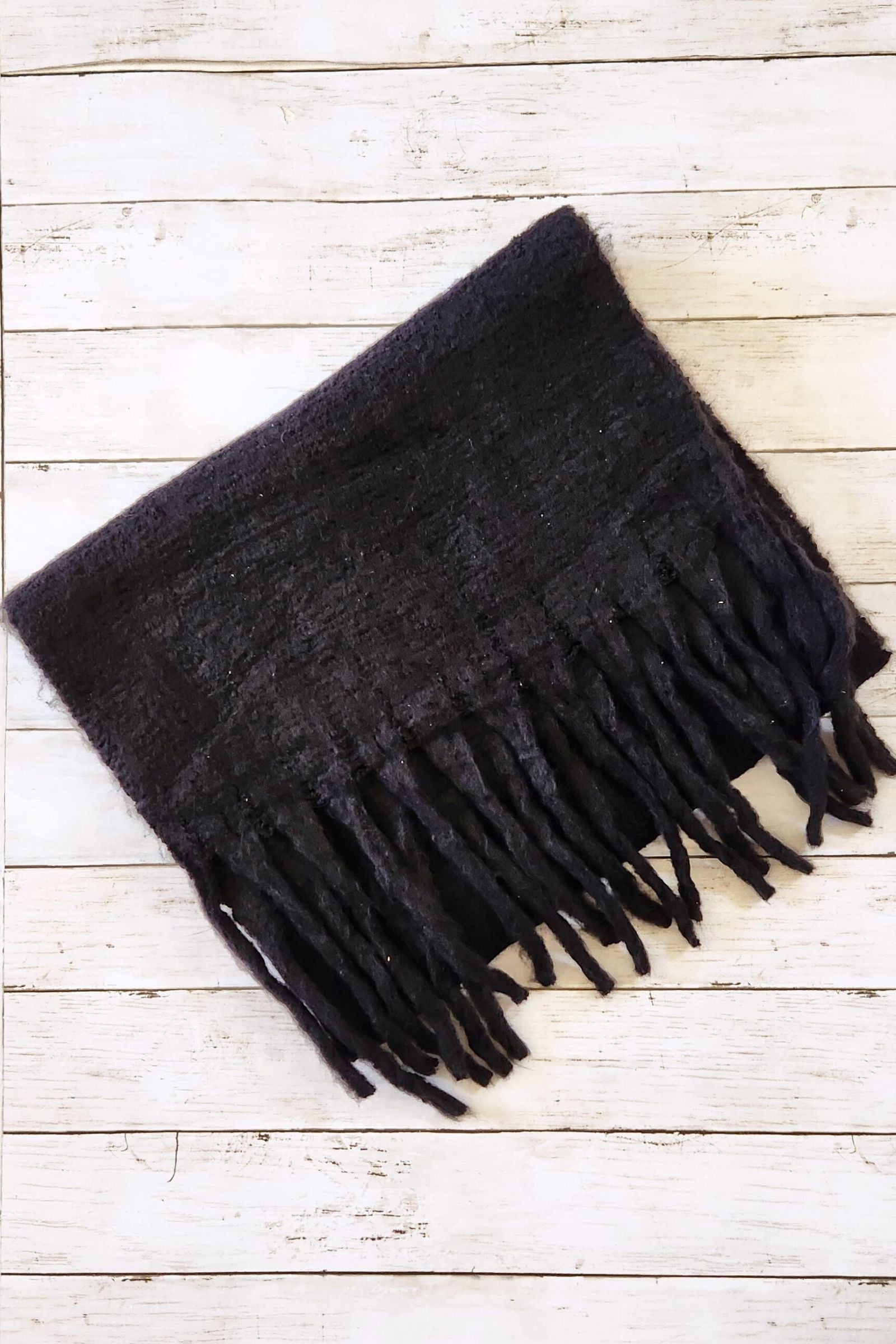 Black Cozy Knit Tassel Scarf