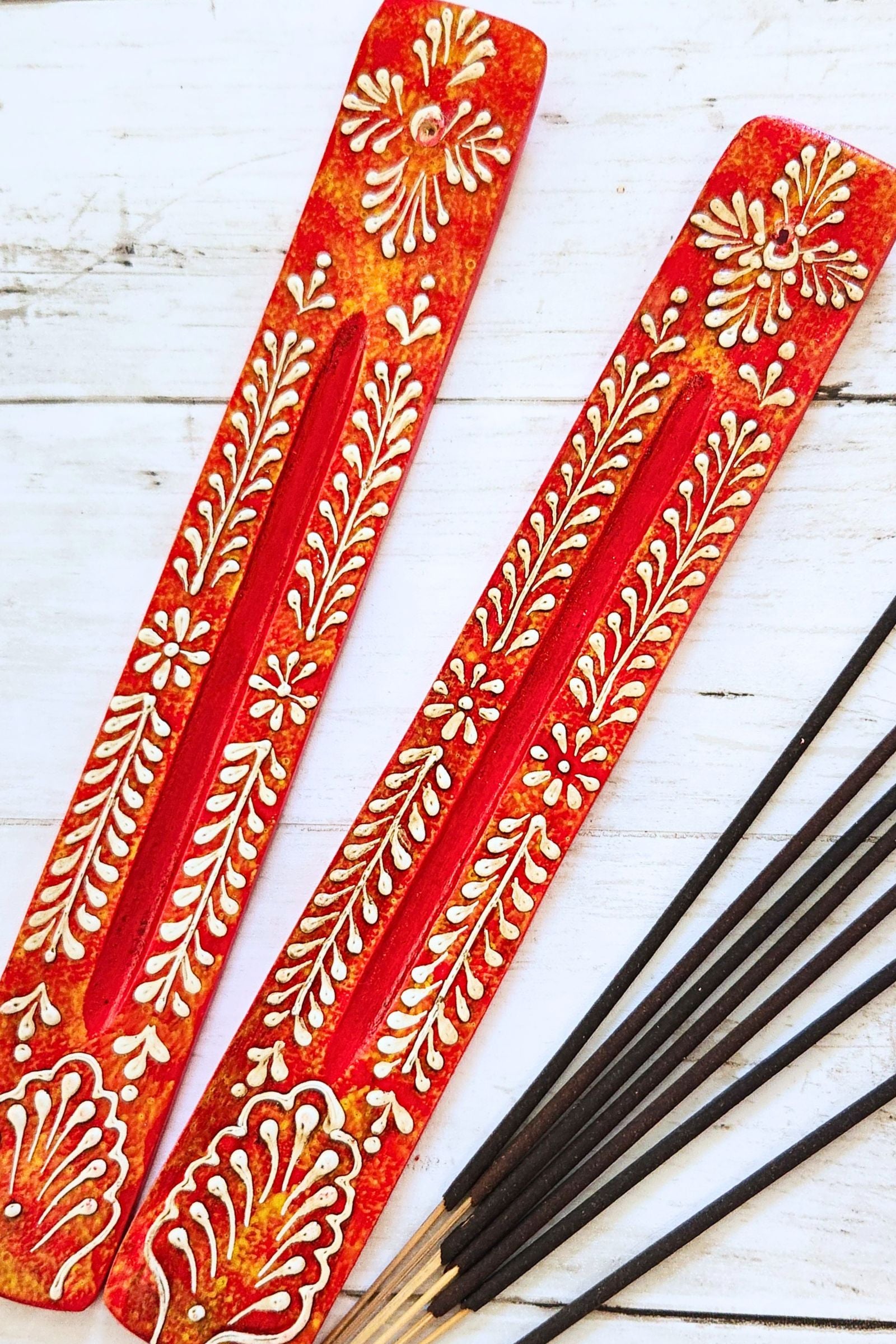 Mango Wood Incense Holder - Red
