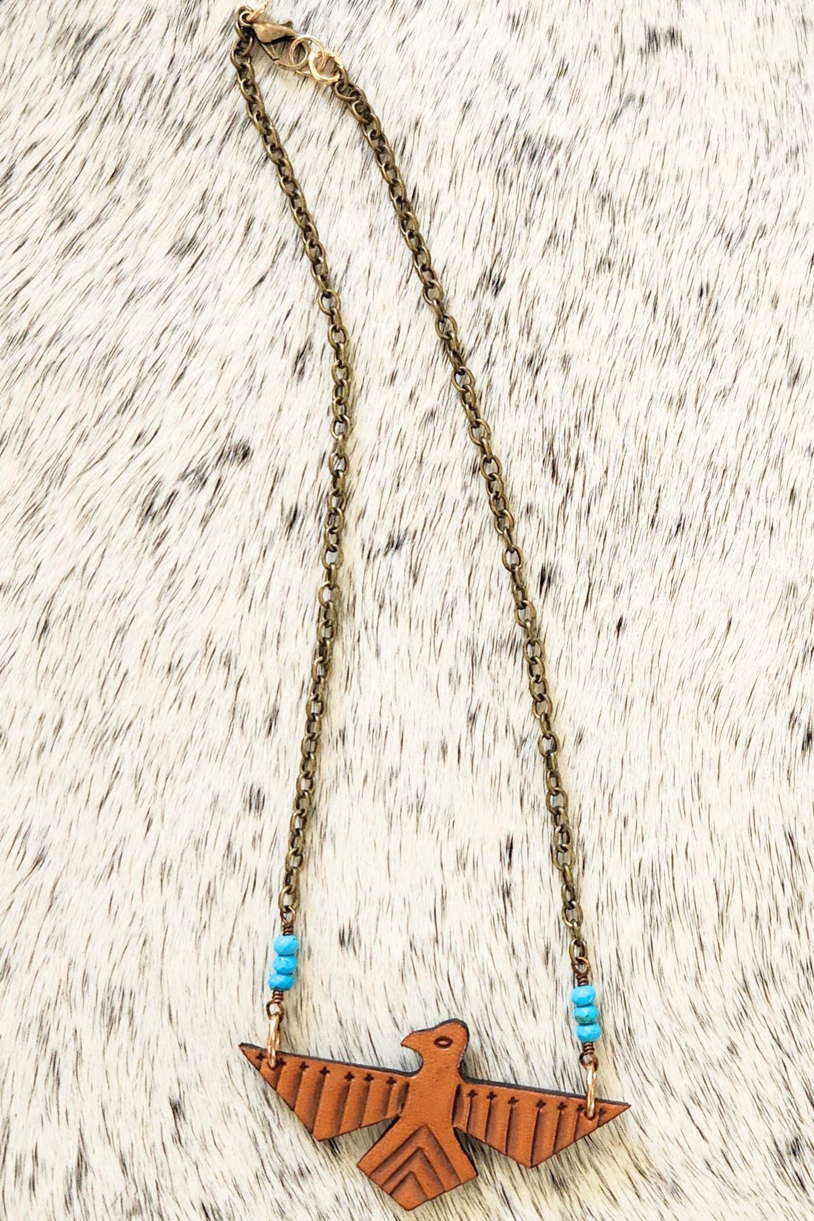 Tooled Leather Thunderbird Necklace