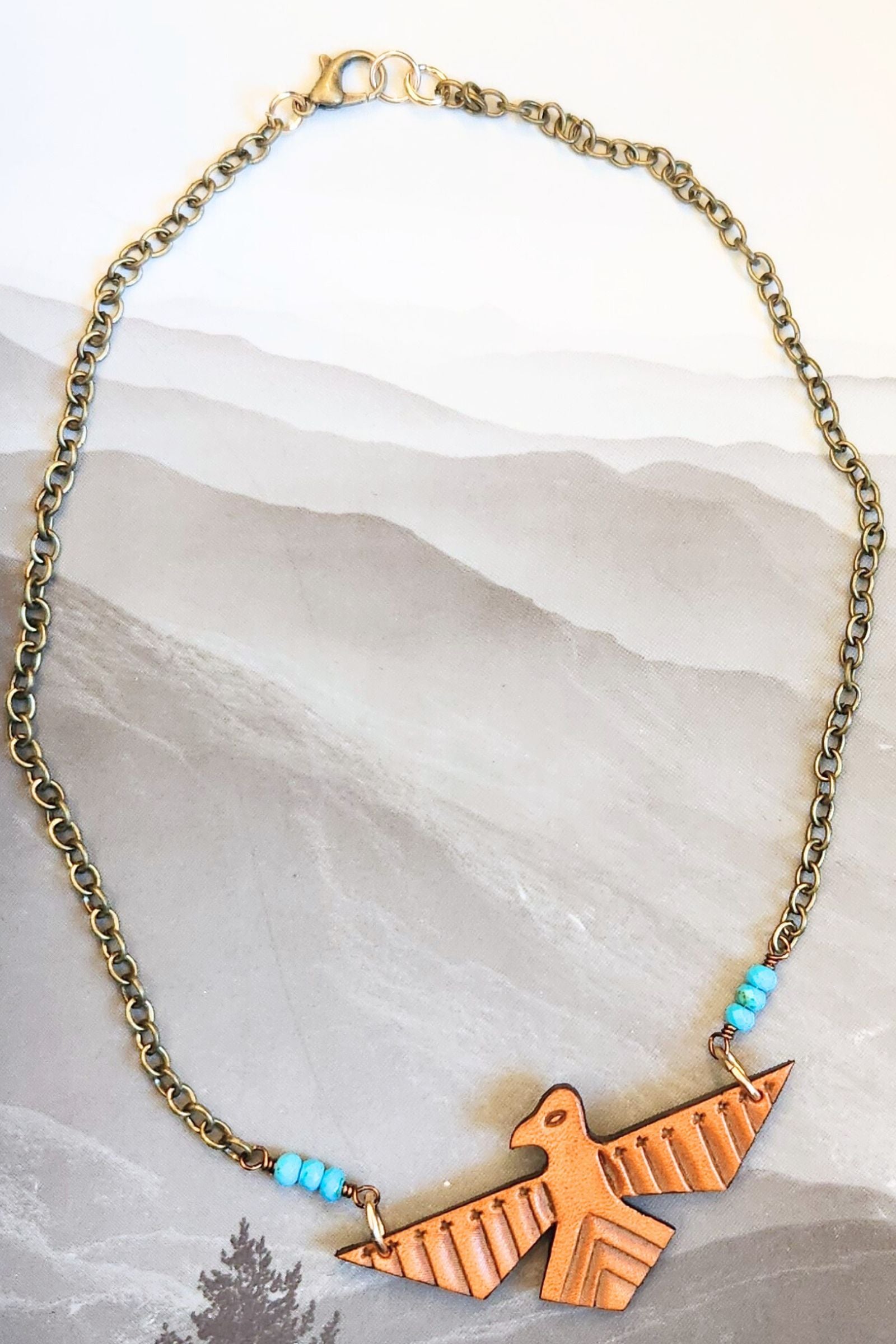 Tooled Leather Thunderbird Necklace