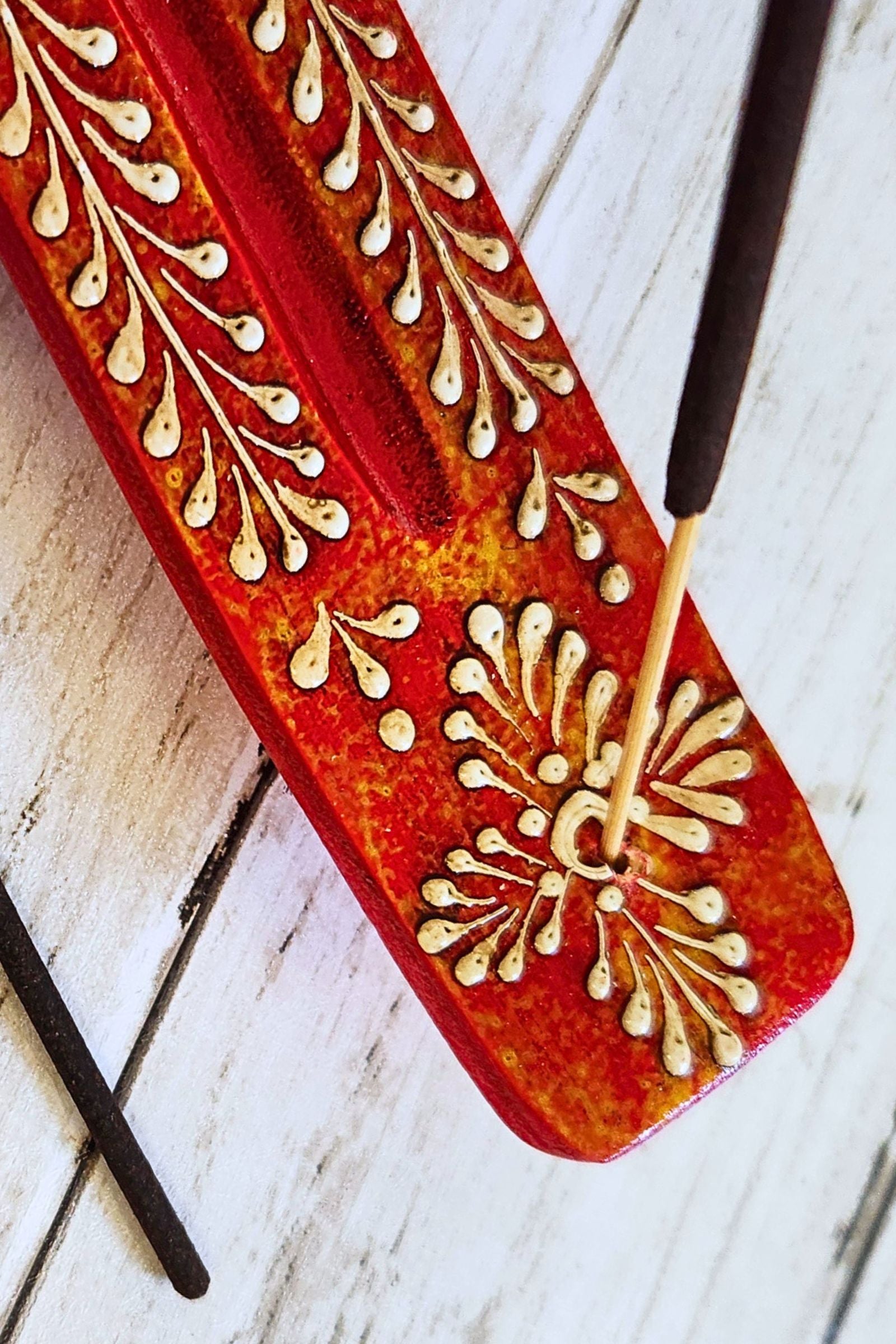 Mango Wood Incense Holder - Red