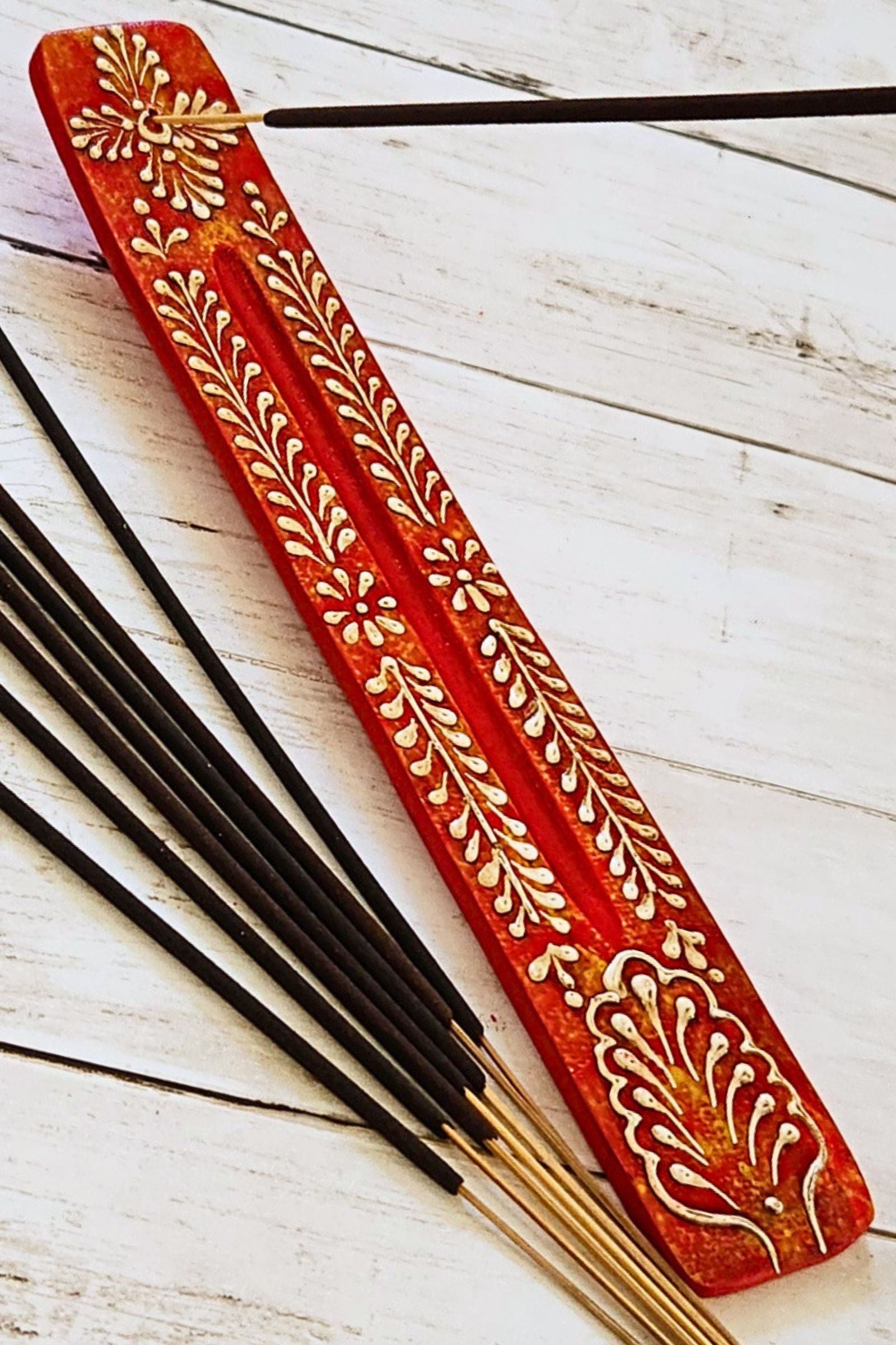 Mango Wood Incense Holder - Red