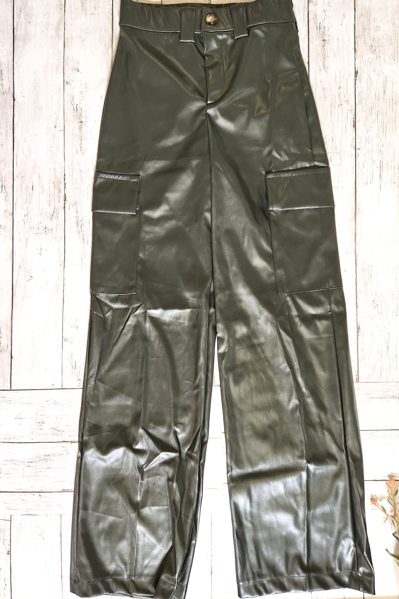 Olive Pleather Ankle Pants