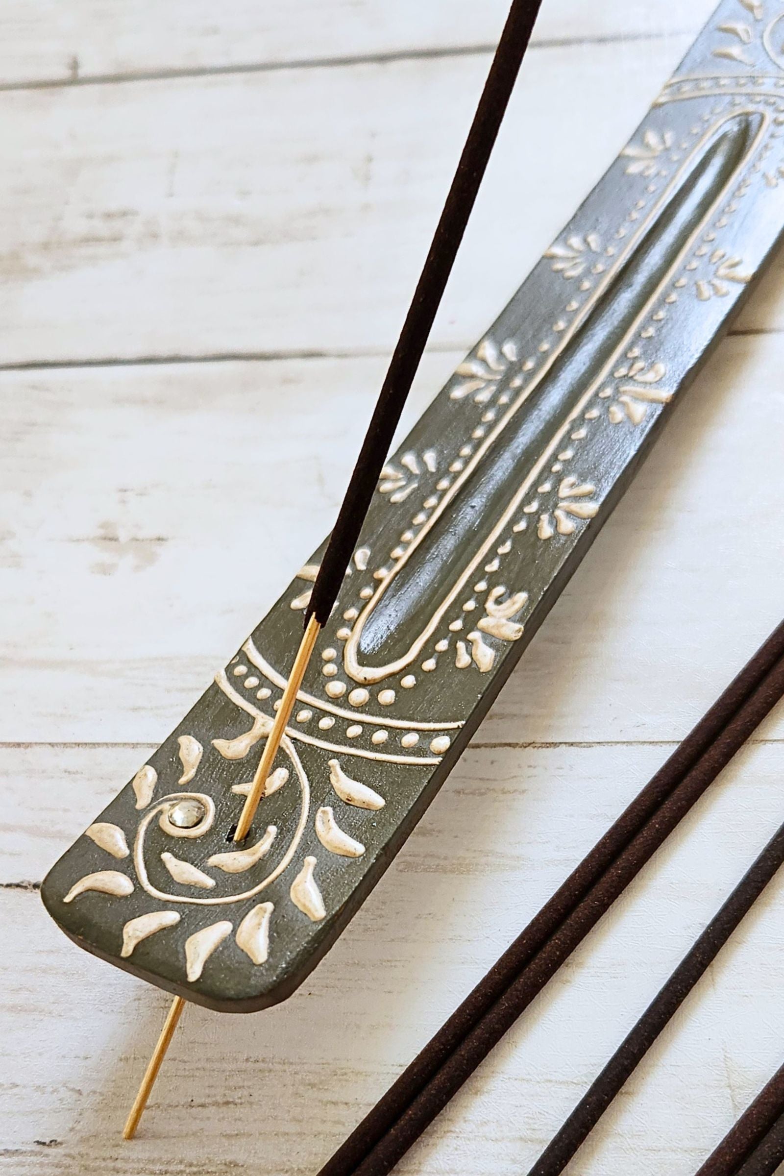 Mango Wood Incense Holder - Gray
