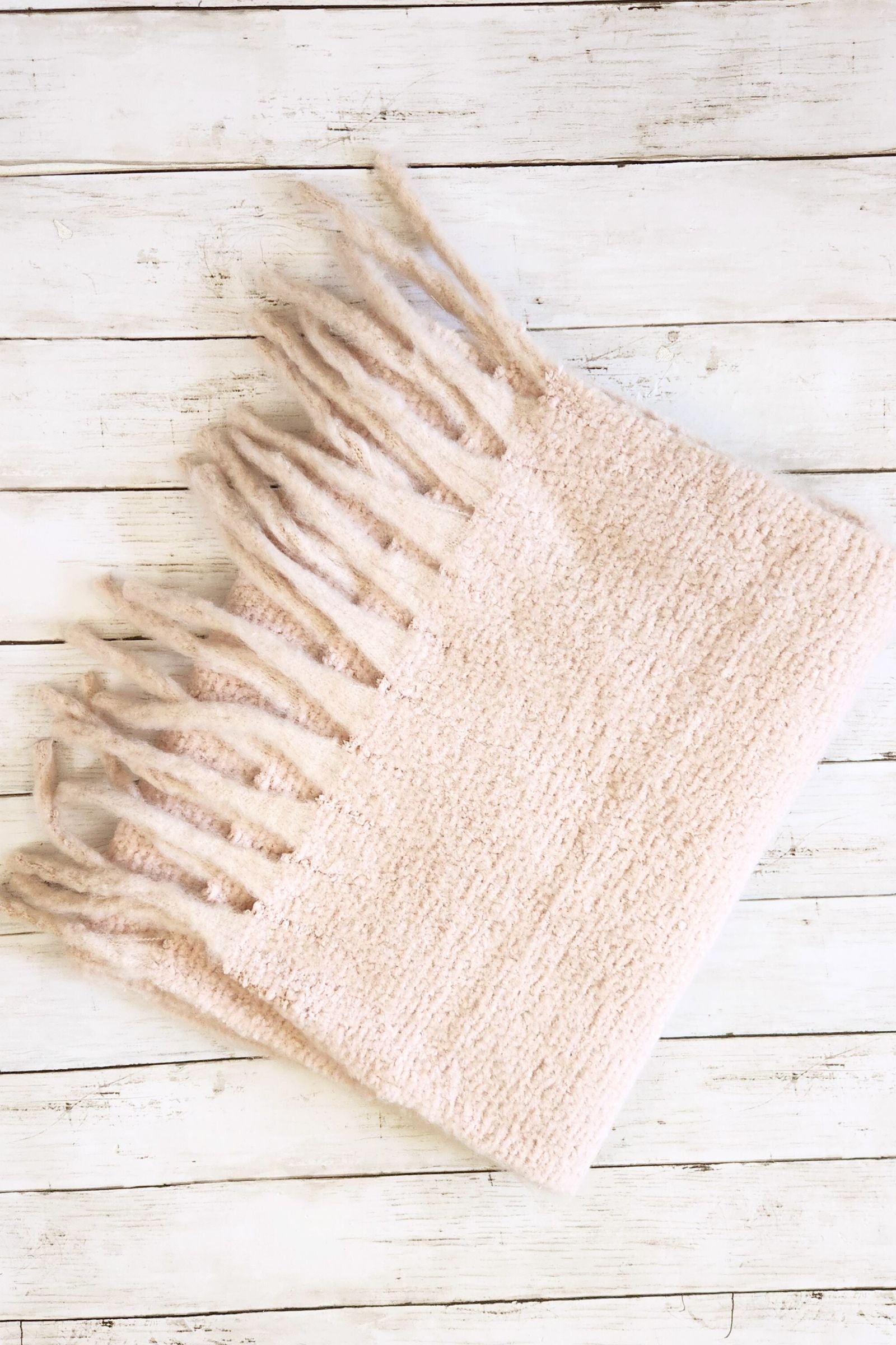 Blush Cozy Knit Tassel Scarf