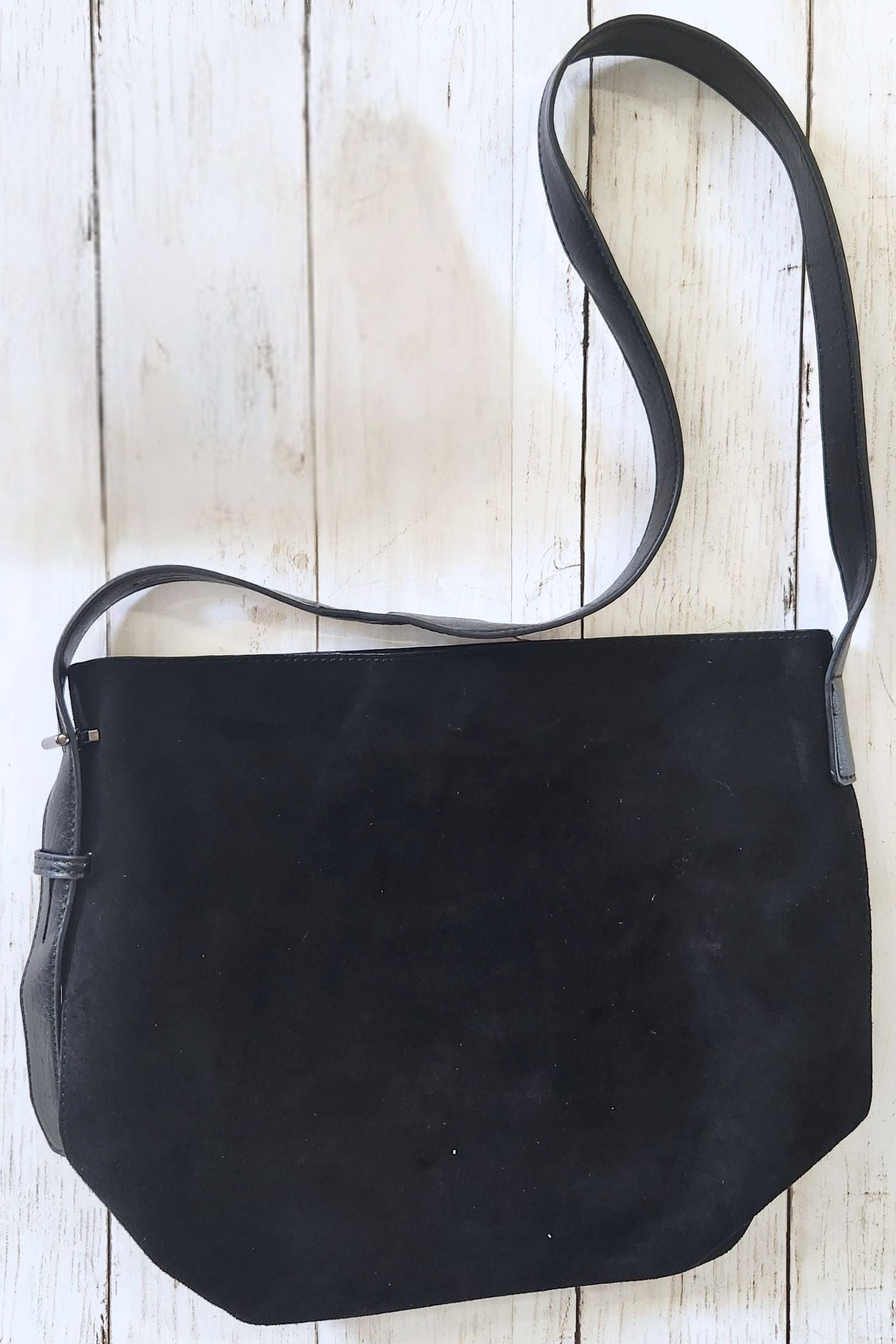 Black Microsuede Bucket Bag