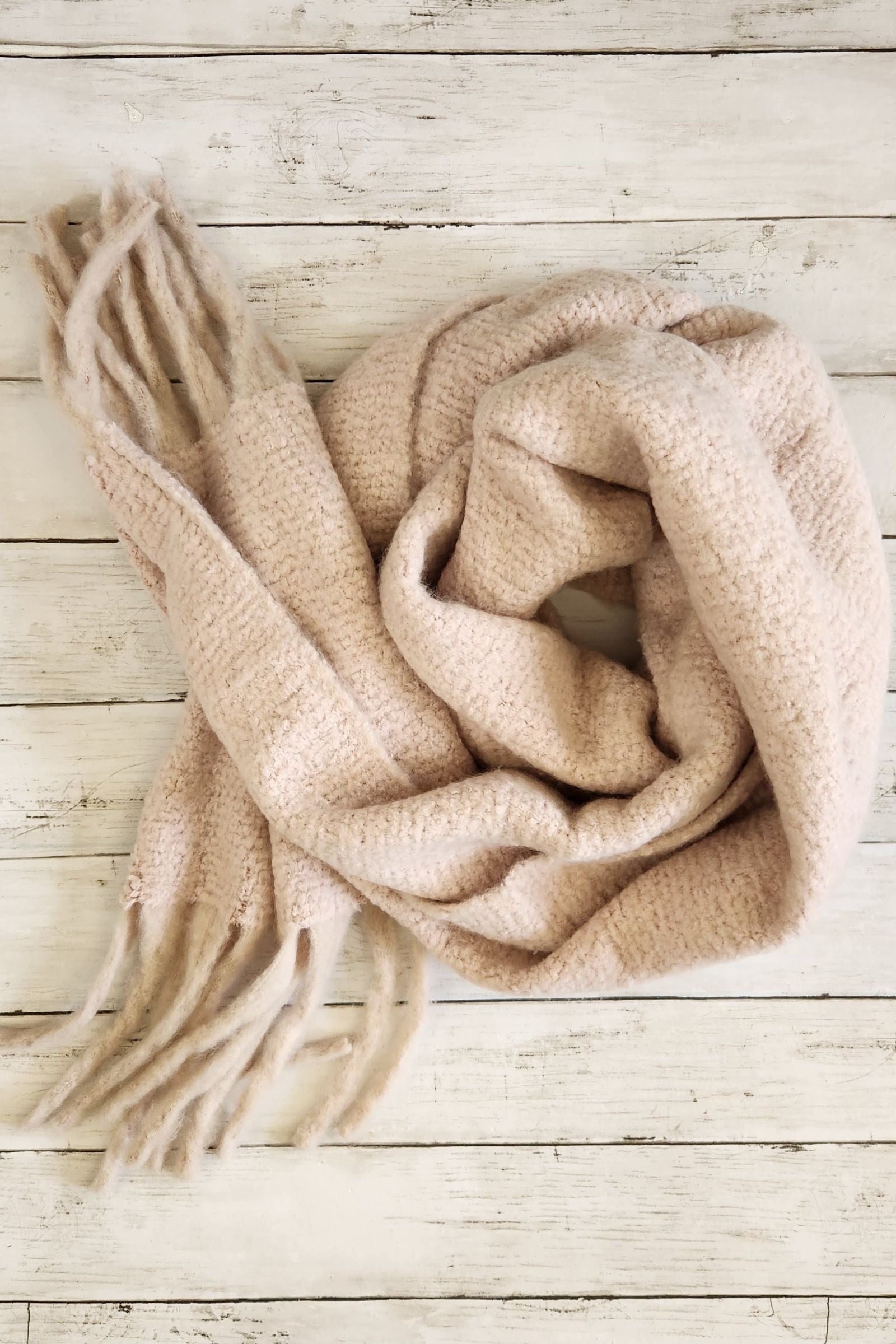 Blush Cozy Knit Tassel Scarf