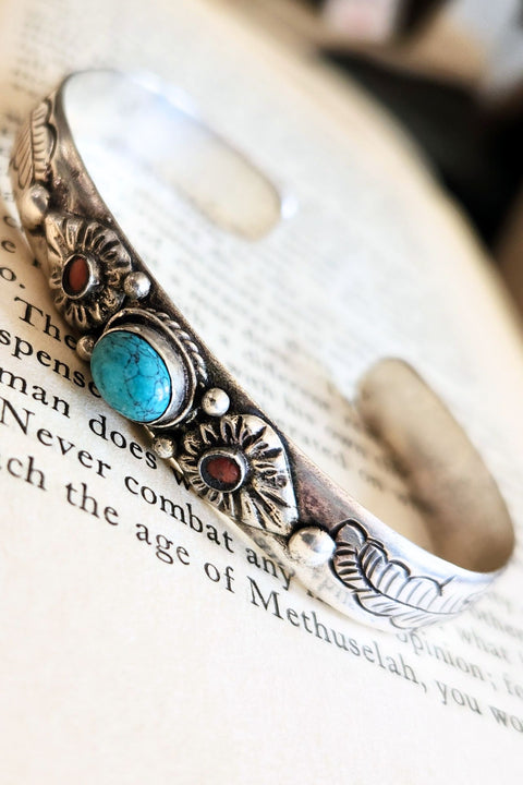 Silver & Turquoise Flower Cuff Bracelet