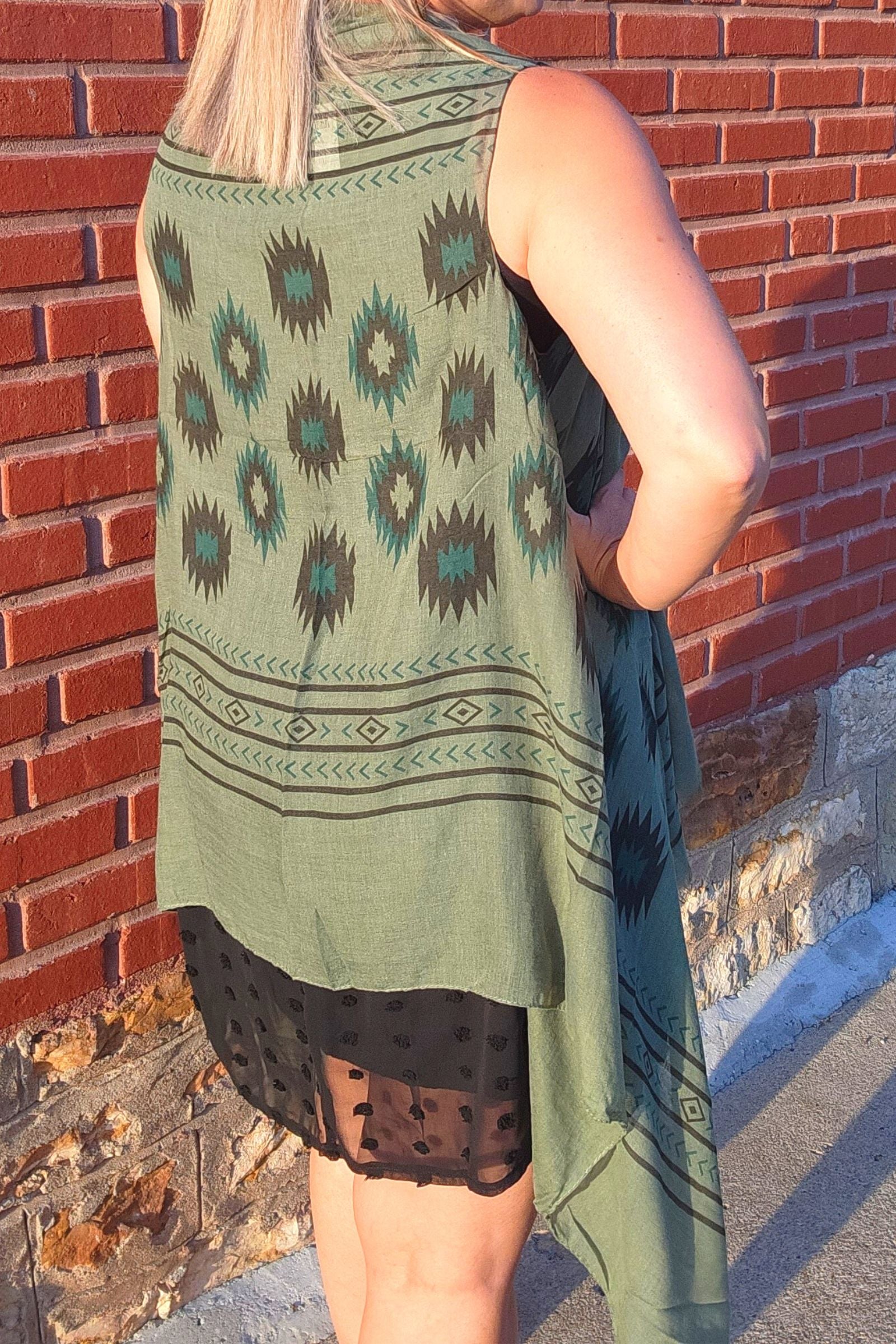 Olive Tribal Vest Kimono