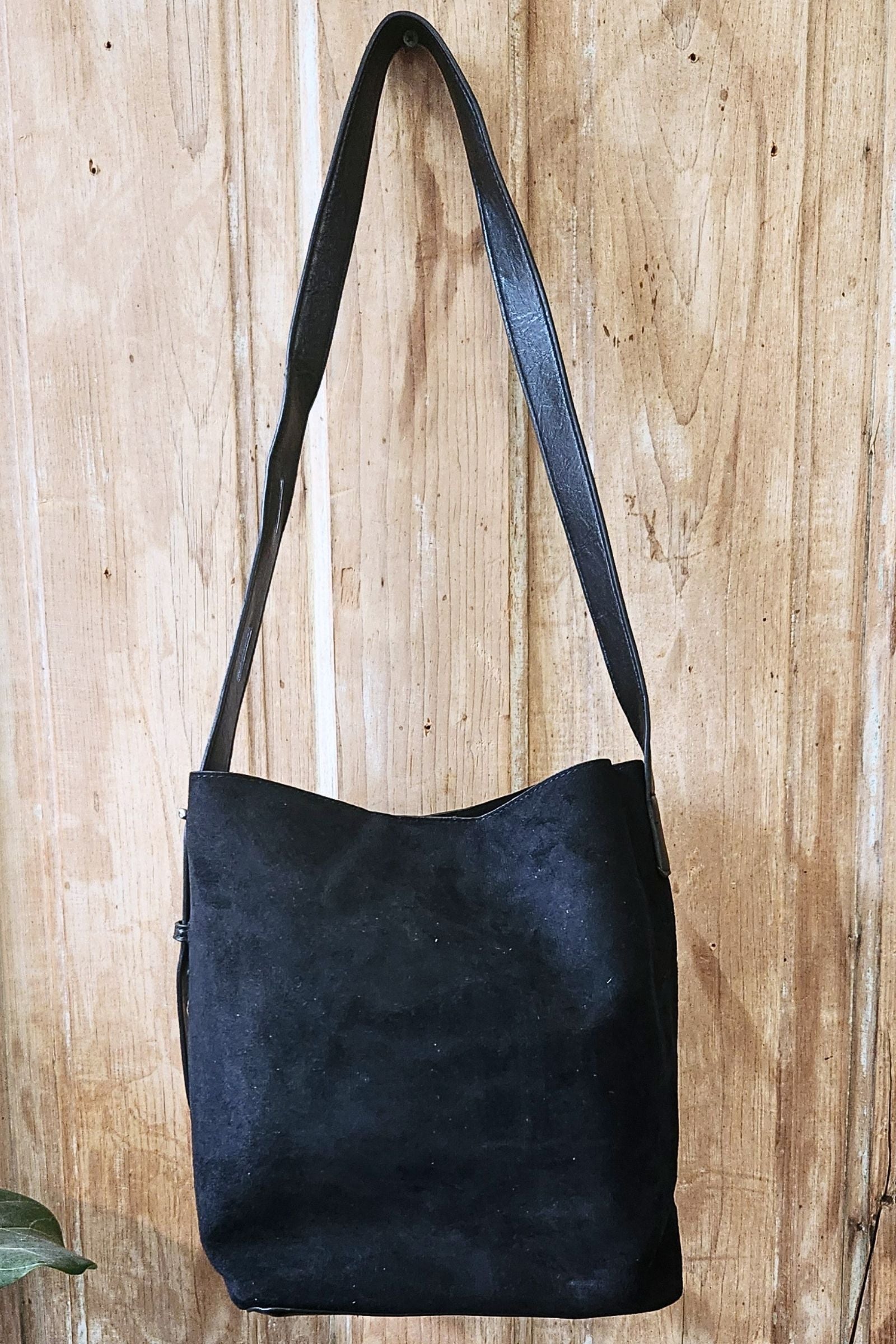 Black Microsuede Bucket Bag