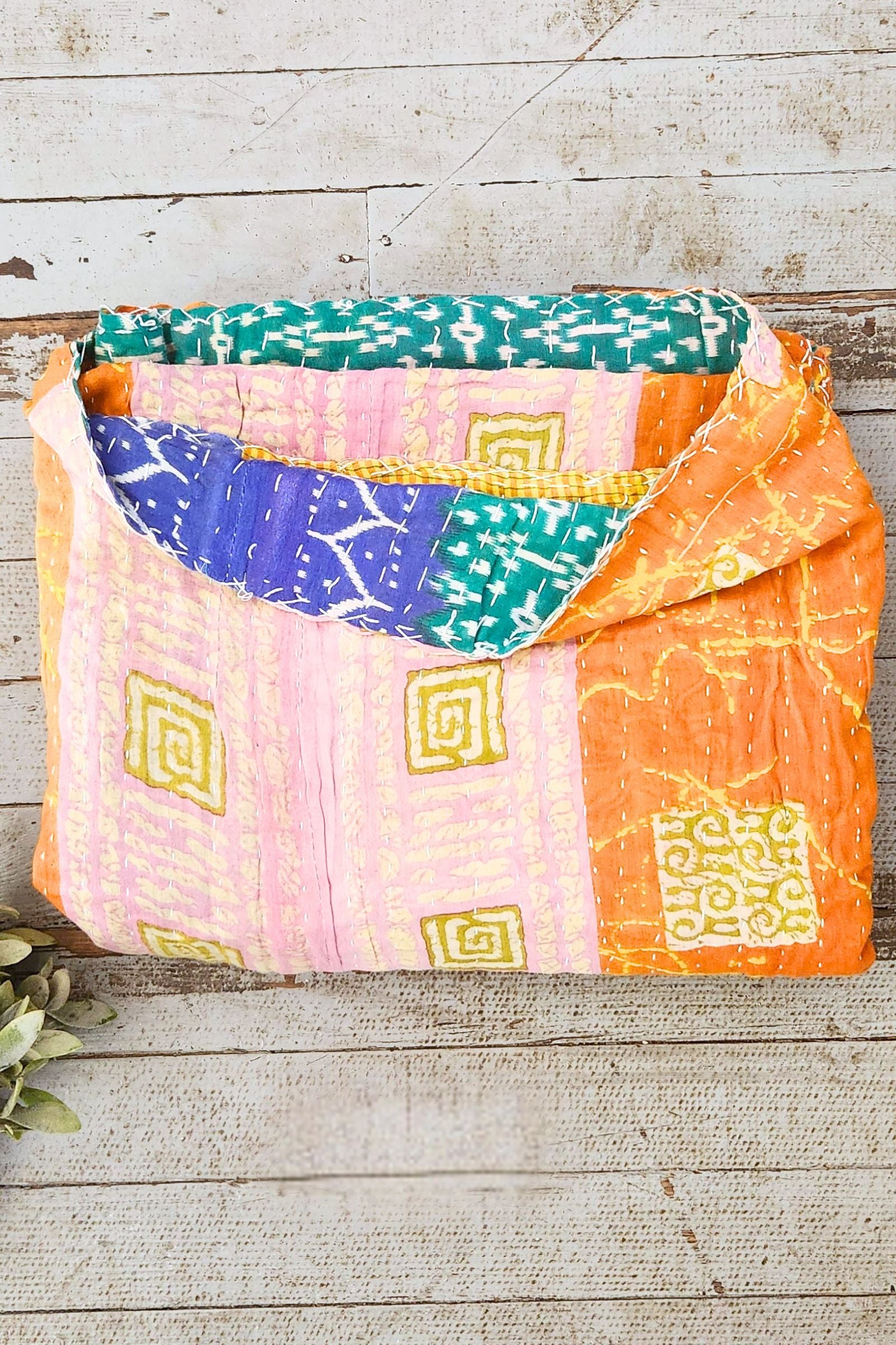 Kantha Sari Throw Blanket #1616