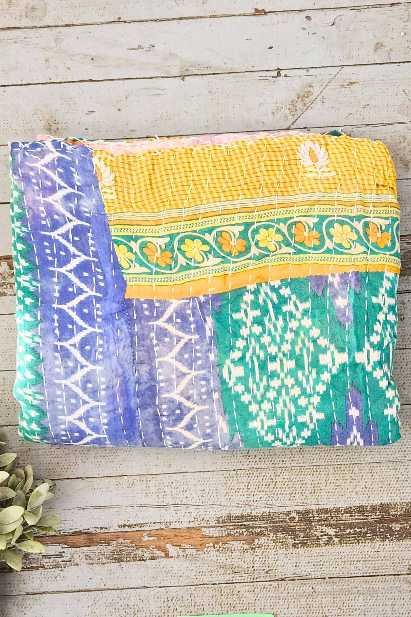 Kantha Sari Throw Blanket #1616
