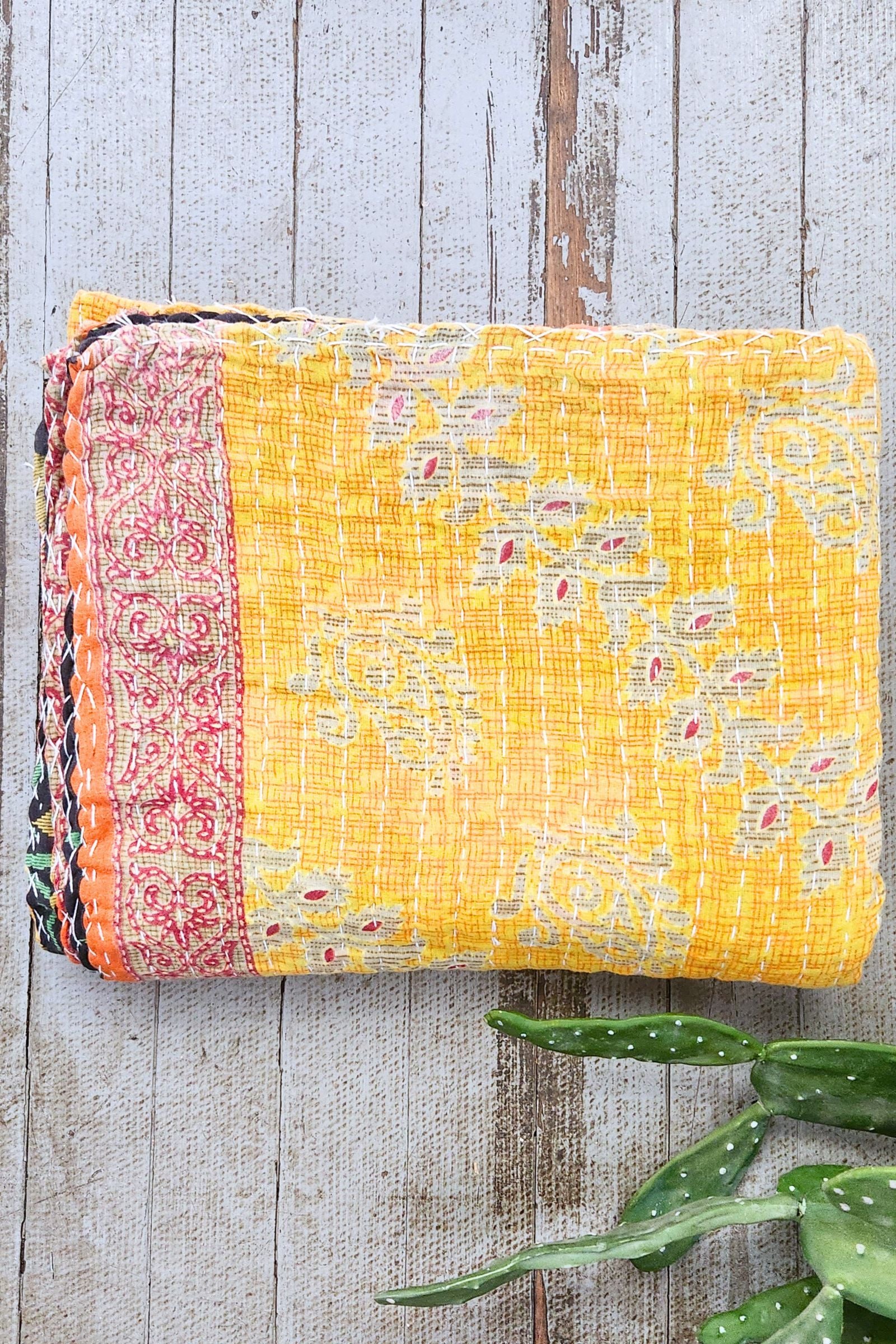 Kantha Sari Throw Blanket #1617