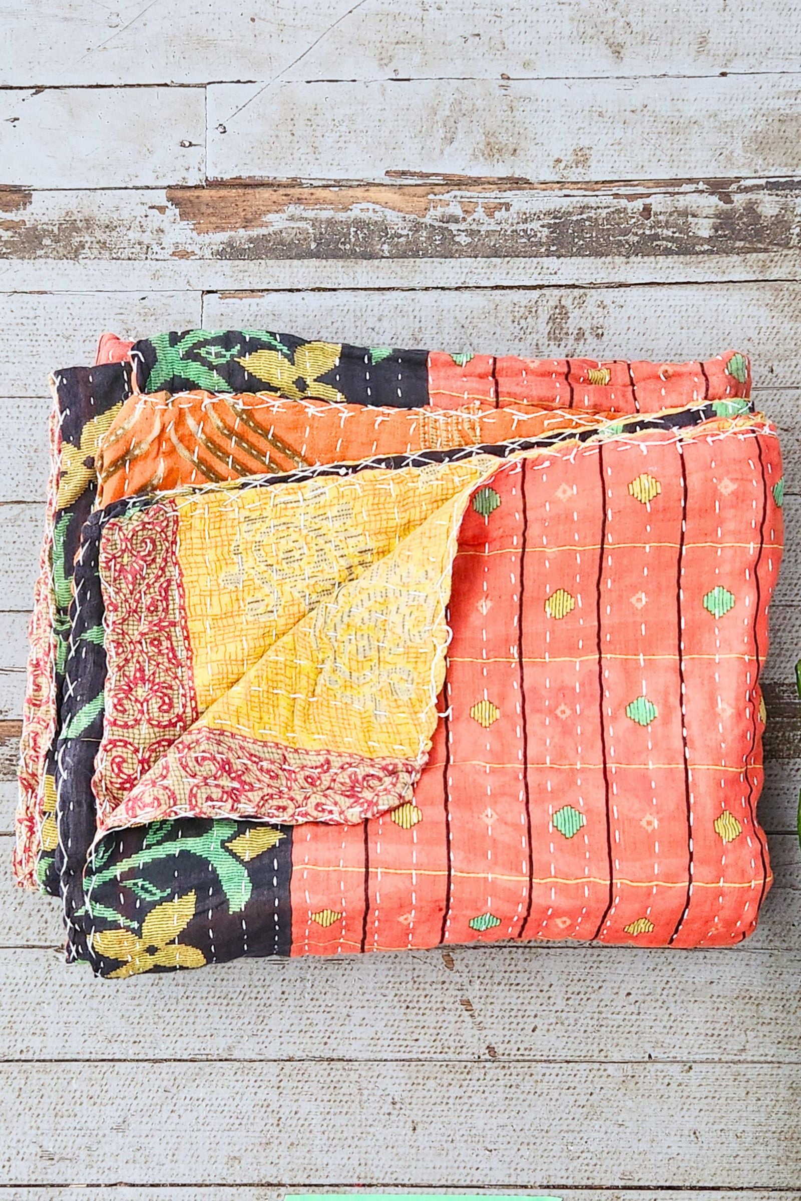 Kantha Sari Throw Blanket #1617