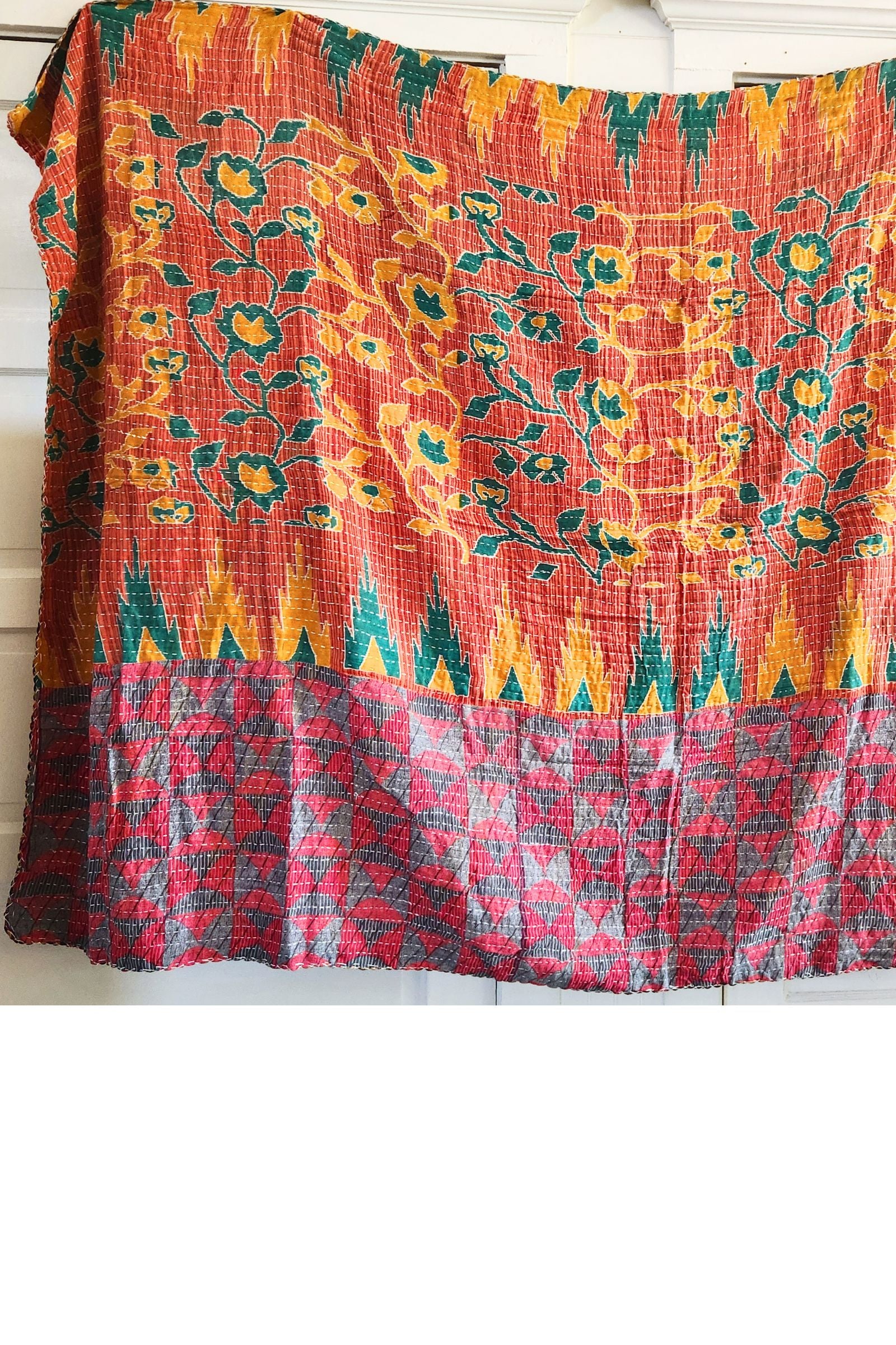 Kantha Sari Throw Blanket #1618