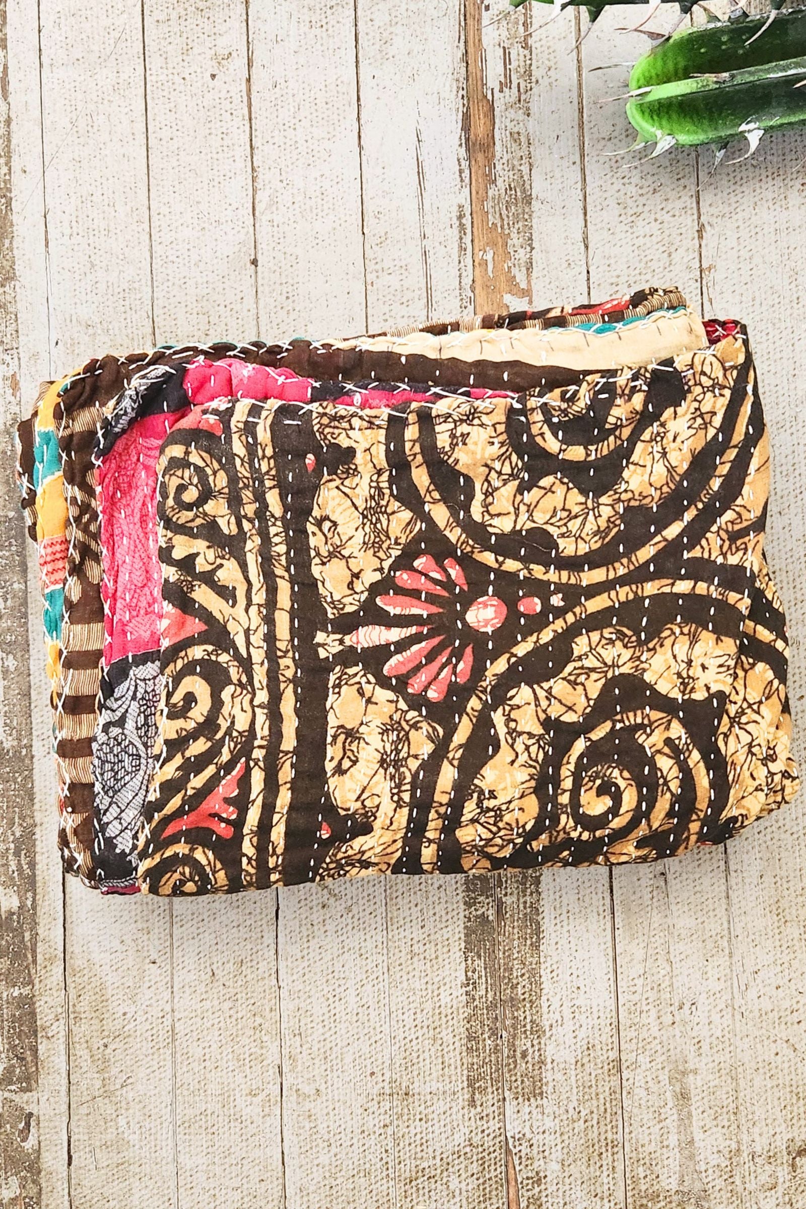 Kantha Sari Throw Blanket #1618