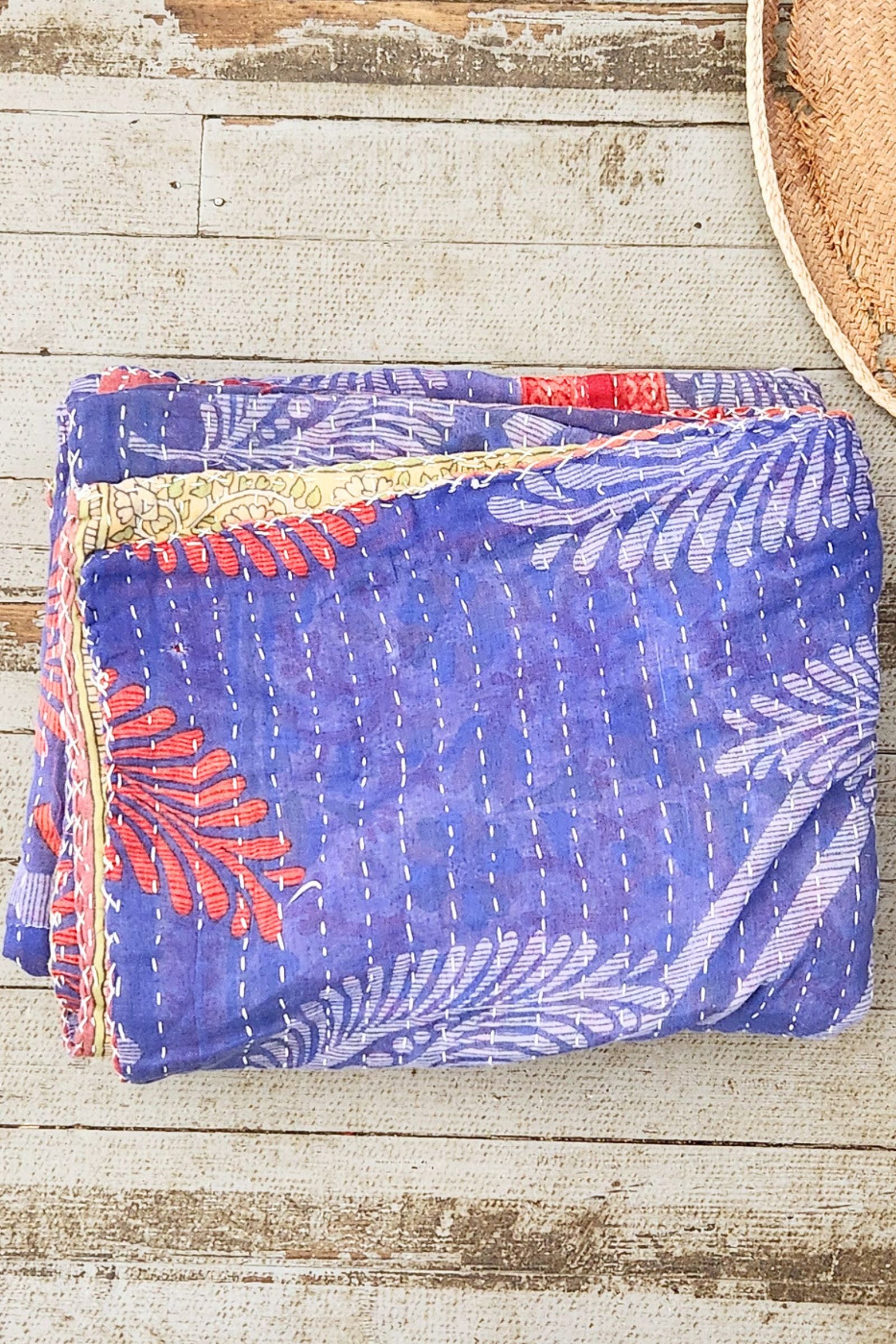 Kantha Sari Throw Blanket #1619