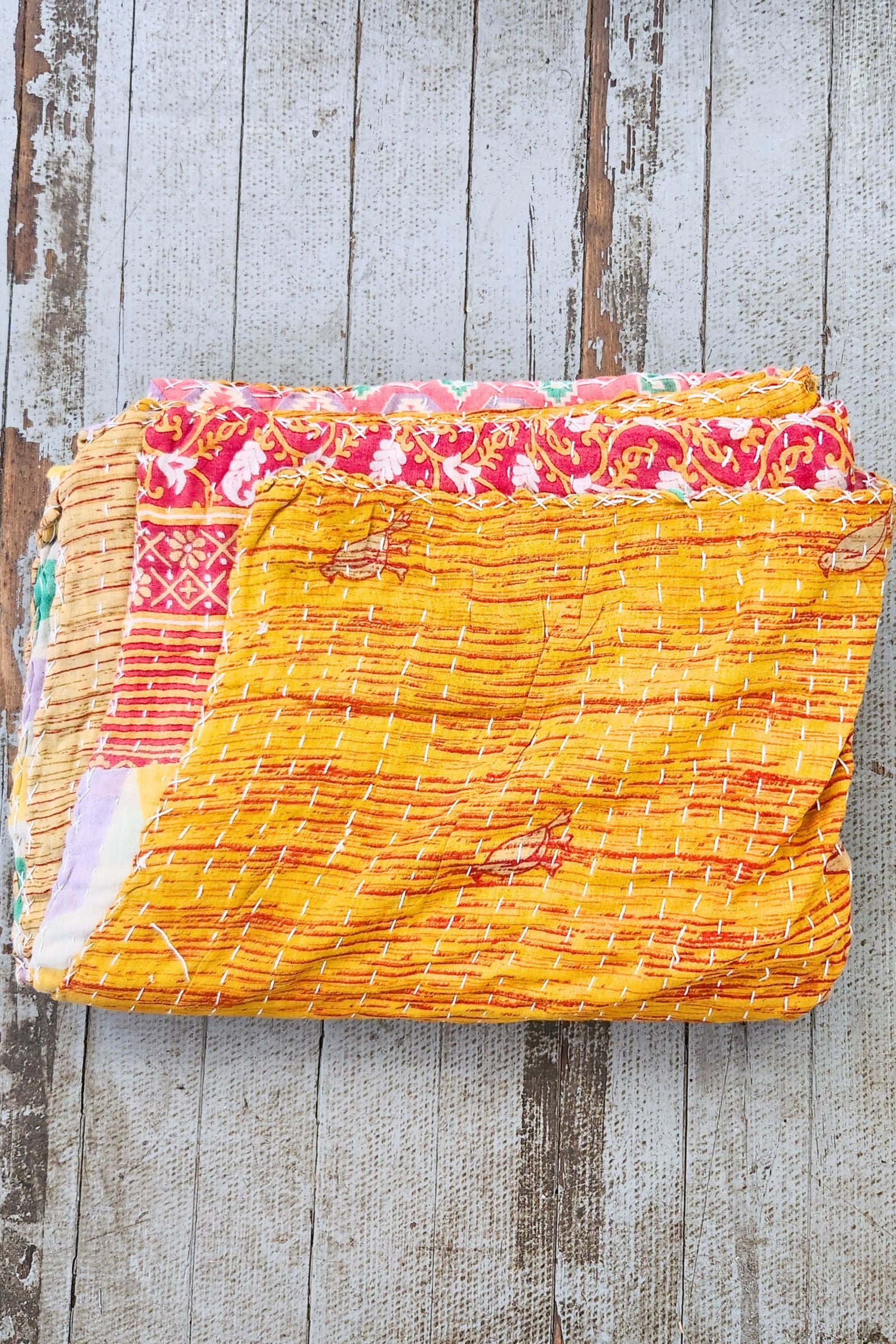 Kantha Sari Throw Blanket #1620