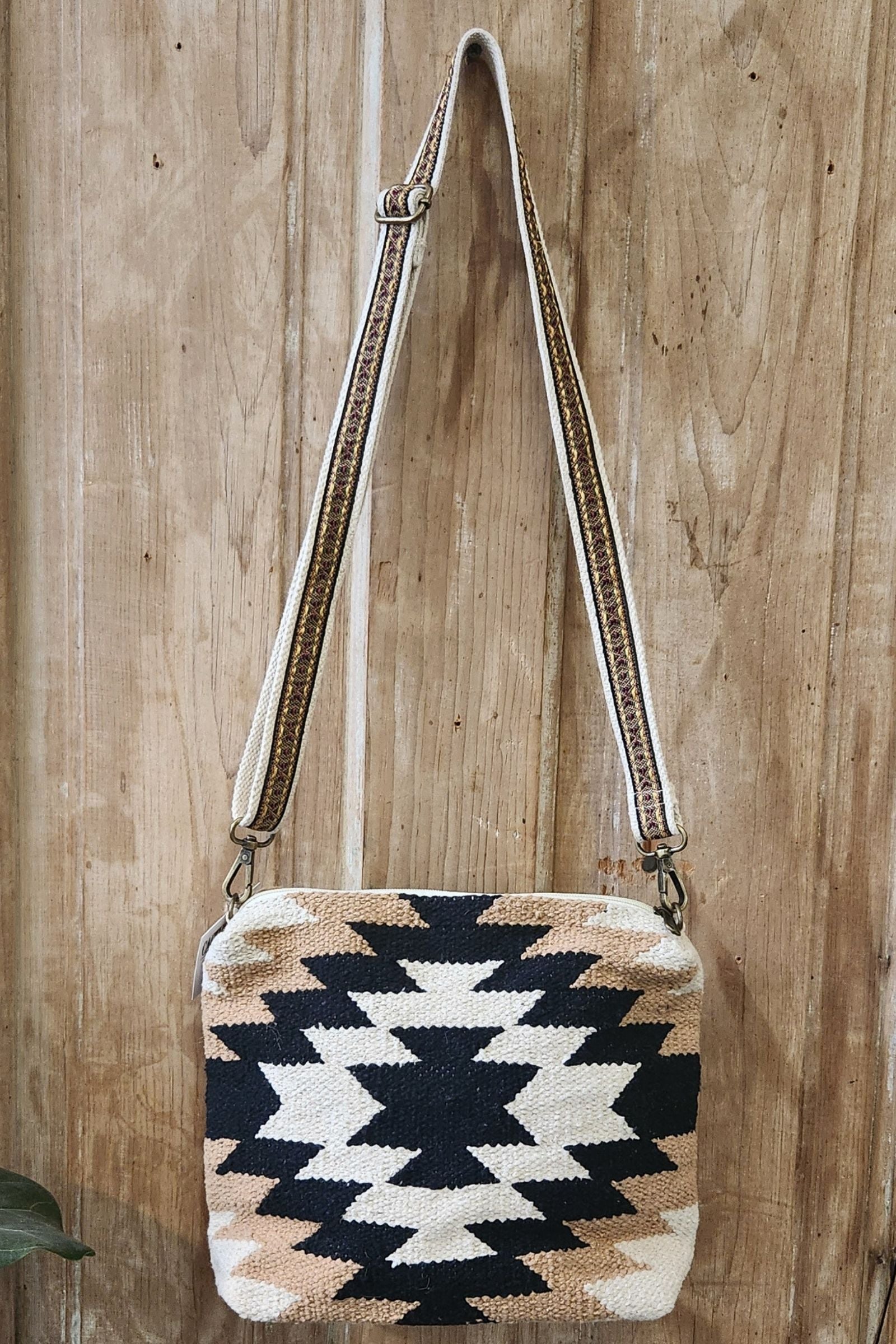 Cream & Black & Tan Western Crossbody Bag