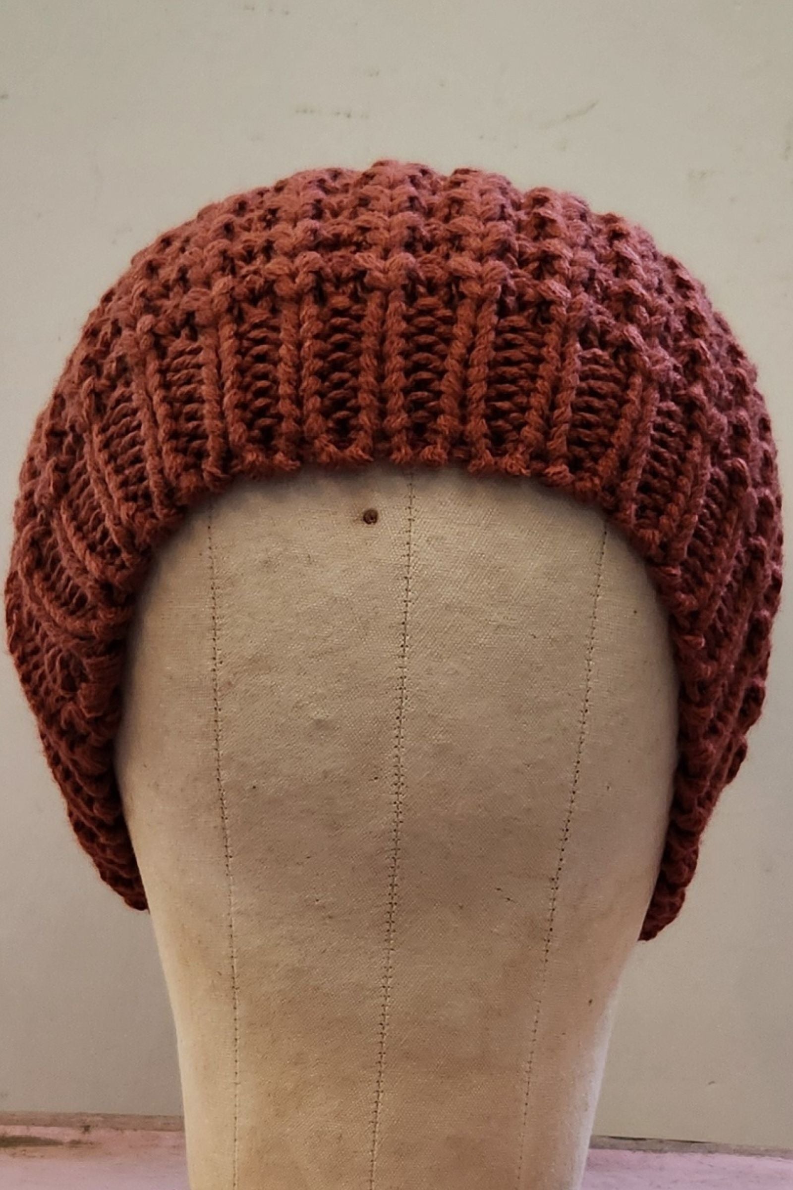 Rust Textured Knit Fur Pom Beanie