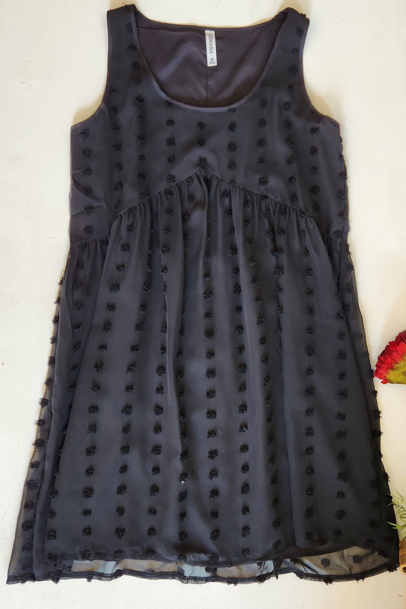 Black Swiss Dot Sleeveless Dress