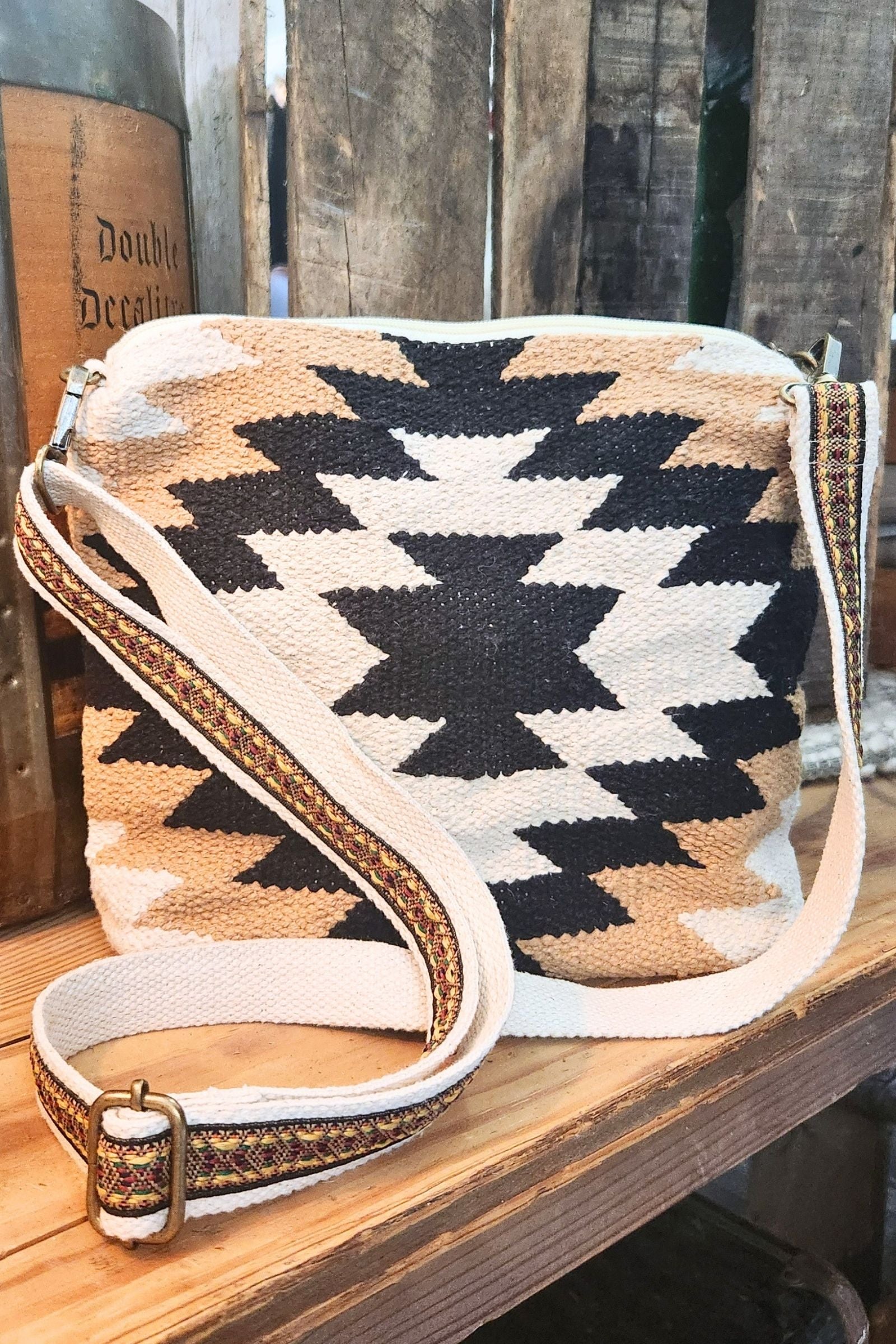 Cream & Black & Tan Western Crossbody Bag