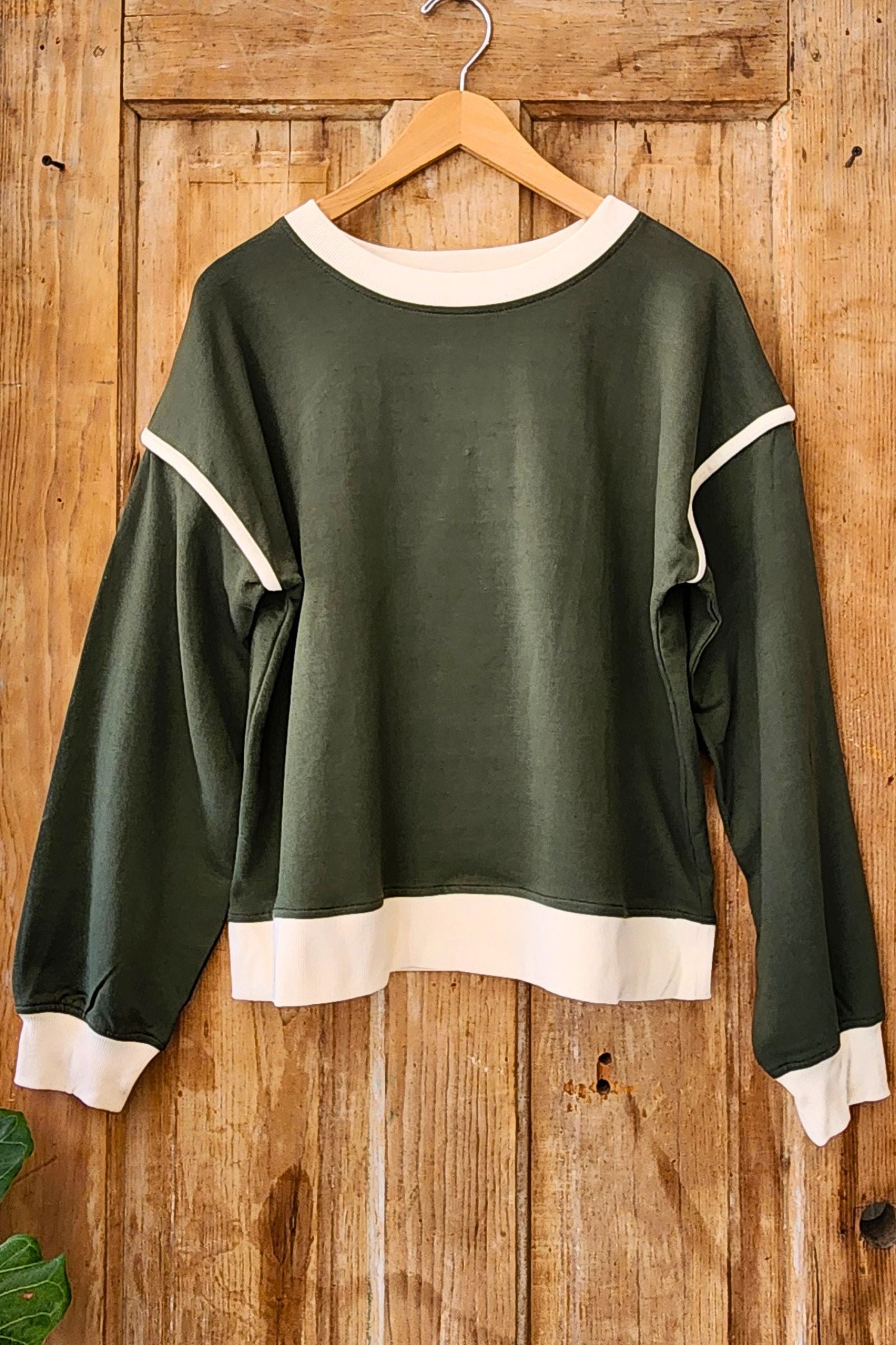 Green Drop Shoulder Pullover Top