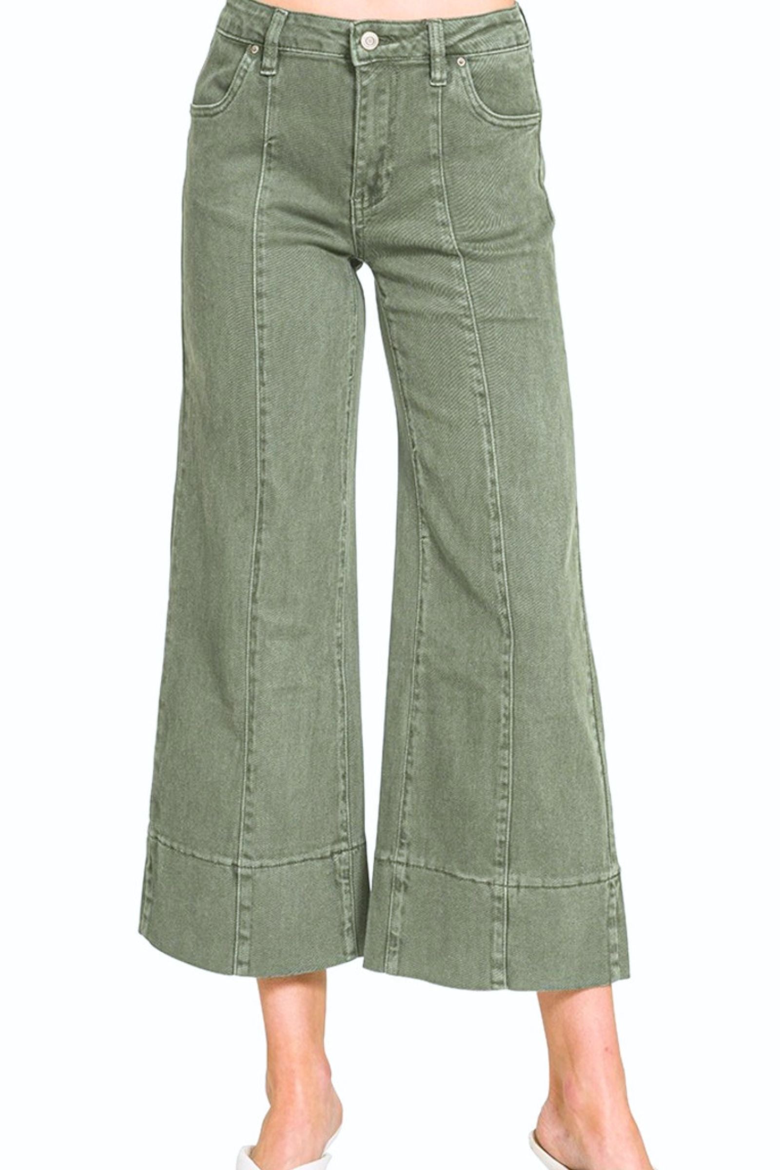 Mid-rise Olive Cropped Denim Jeans
