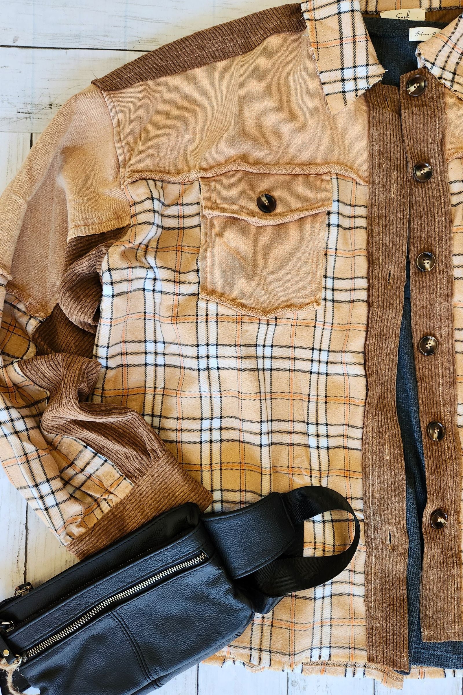 Plaid Mixed Corduroy Shacket