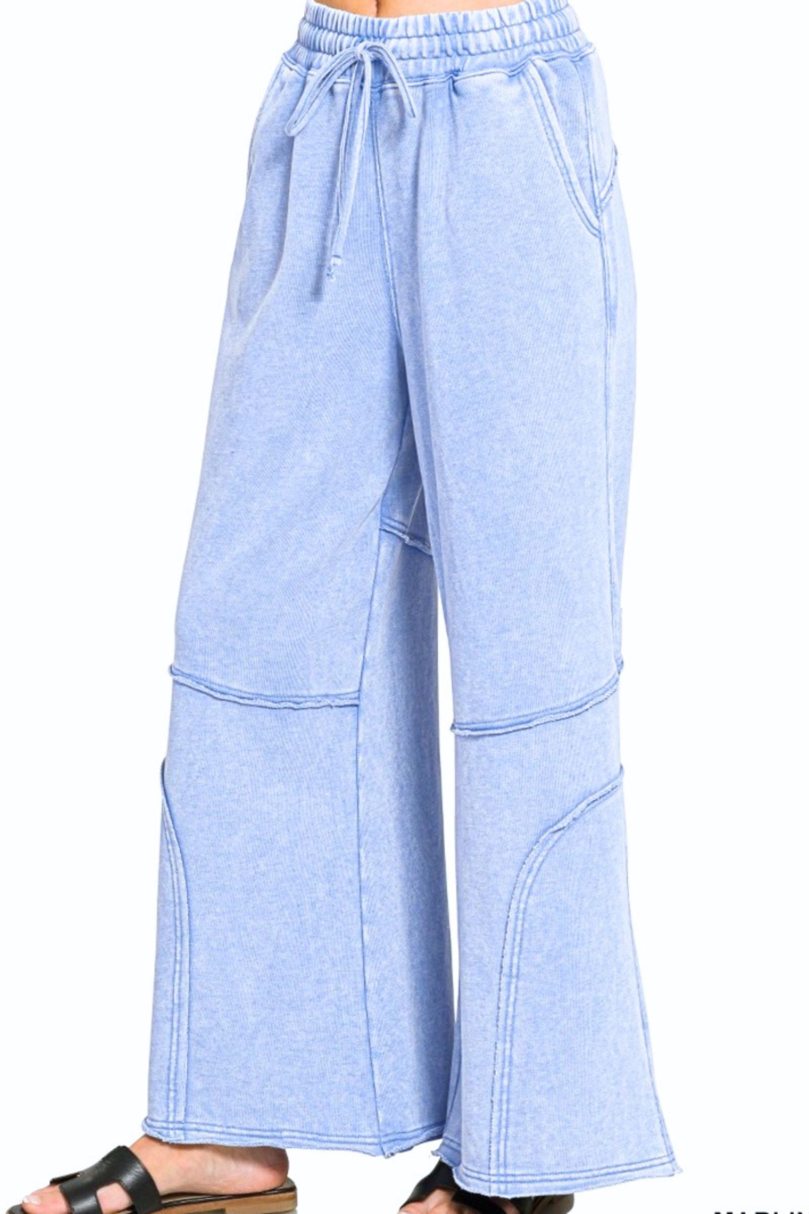 Light Blue French Terry Exposed Seam Flare Pants
