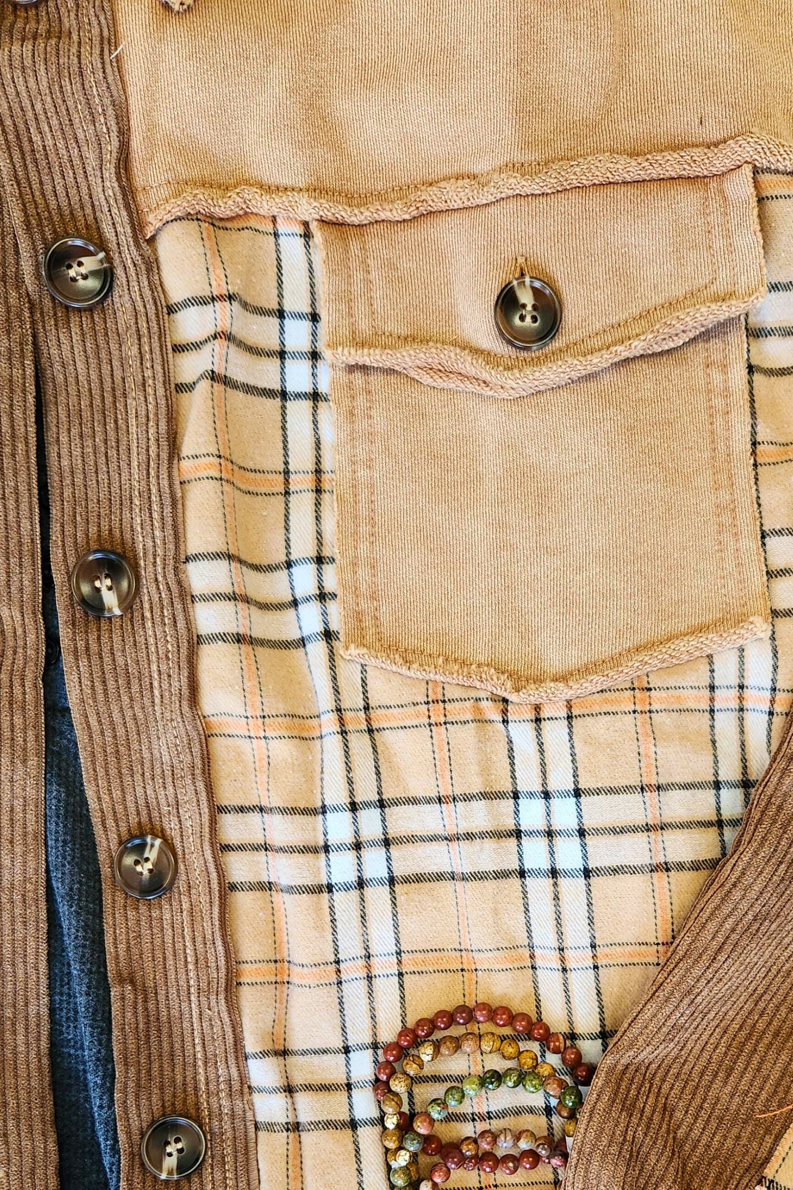 Plaid Mixed Corduroy Shacket